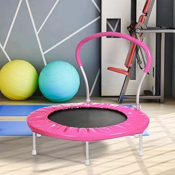 36" Trampoline for Toddler with Safety Handle, Weight Capacity 220 lbs, Indoor Mini Trampoline, Small Rebounder Trampoline for Kids Fitness Exerciser, Pink