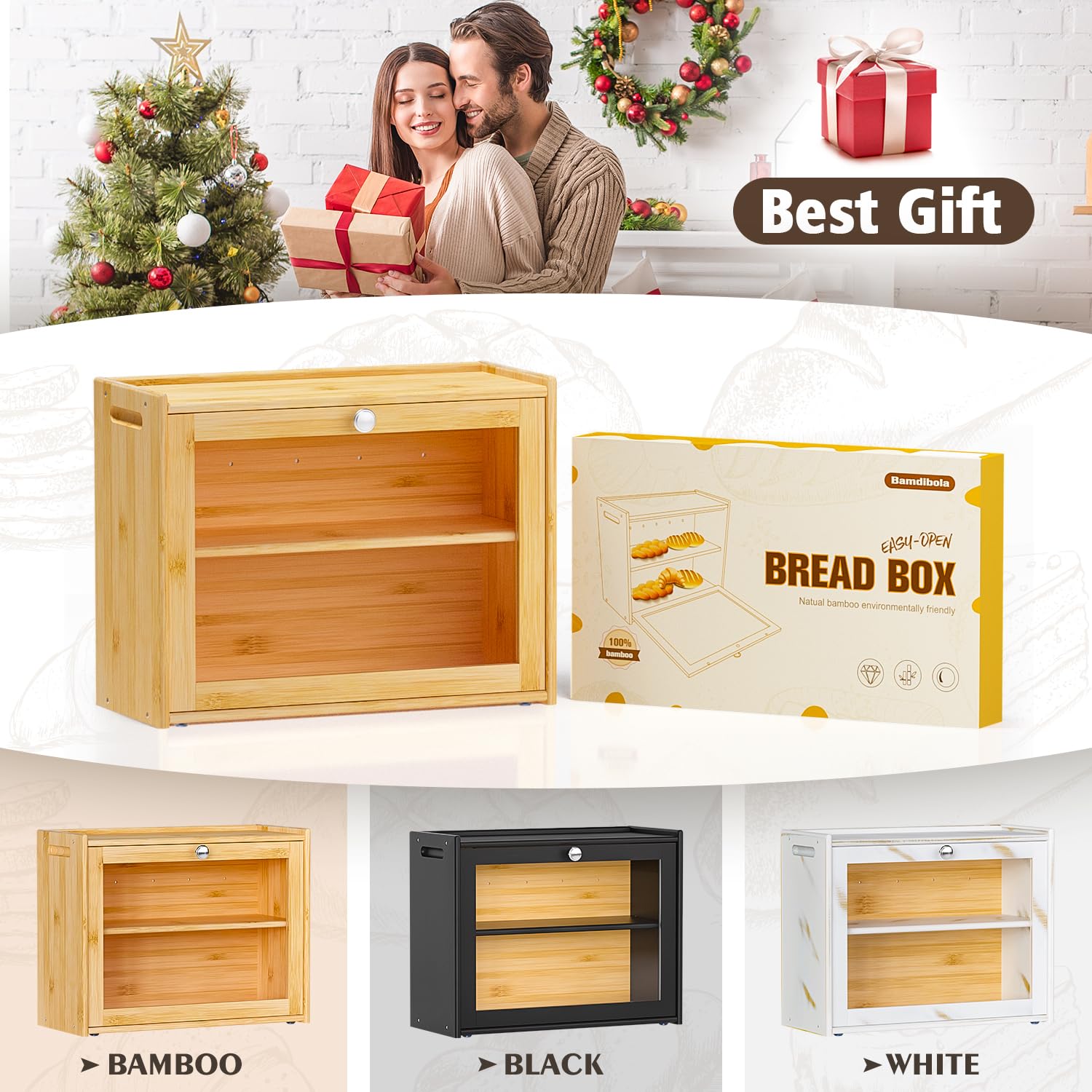 Panera para encimera de cocina, almacenamiento de pan de bambú de doble capa de gran capacidad con puerta transparente, fácil de transportar para armario, despensa, contenedor de pan de