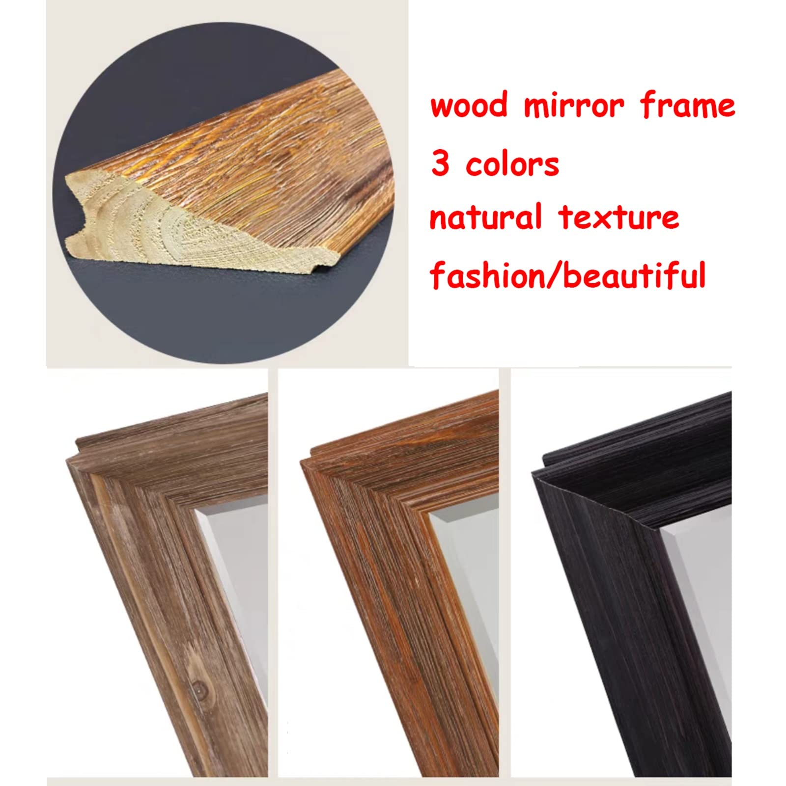 Specchio Espejo de baño grande de 60 x 80 cm, espejo de pared rectangular con marco de madera natural, espejo decorativo para sala de estar y dormitorio, espejo de maquillaje, espejo grande rústi
