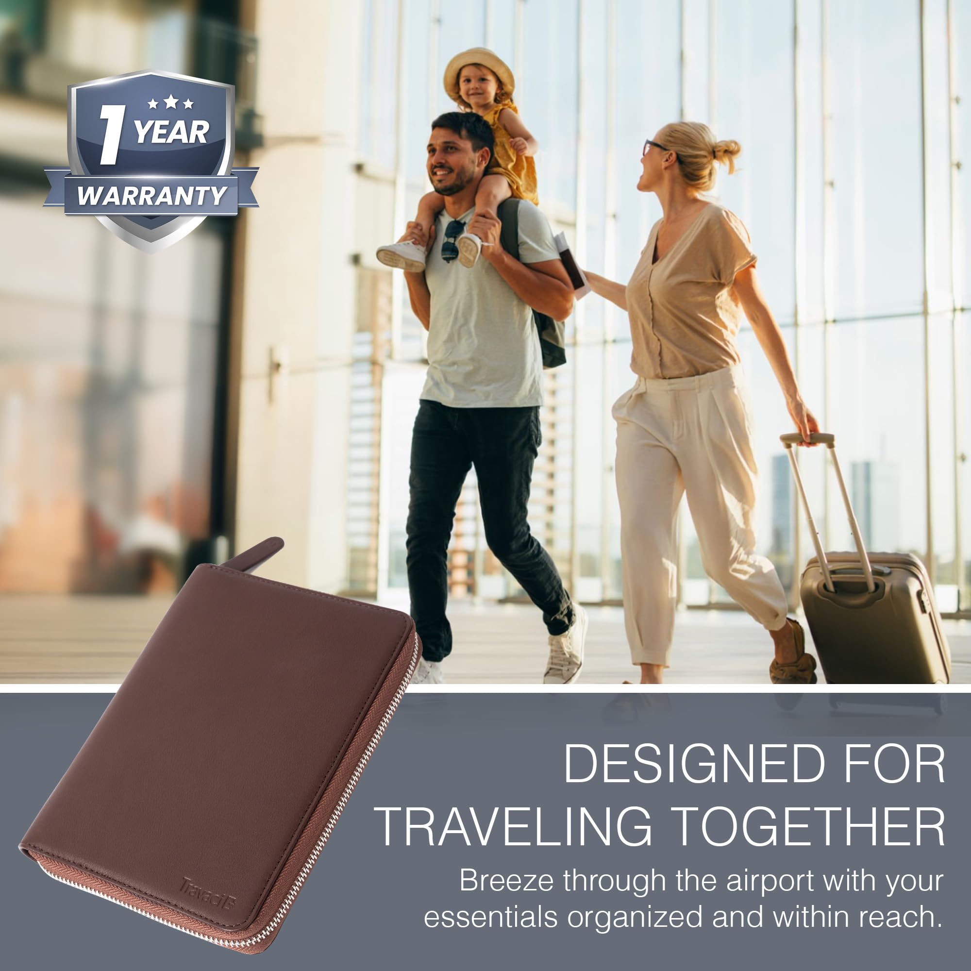 Porta passaporto in pelle pieno fiore per 2-4 passaporti, porta passaporto RFID e organizer per documenti da viaggio, grande portafoglio da viaggio in pelle per coppie e famiglie, Marrone scuro, 7.5 x