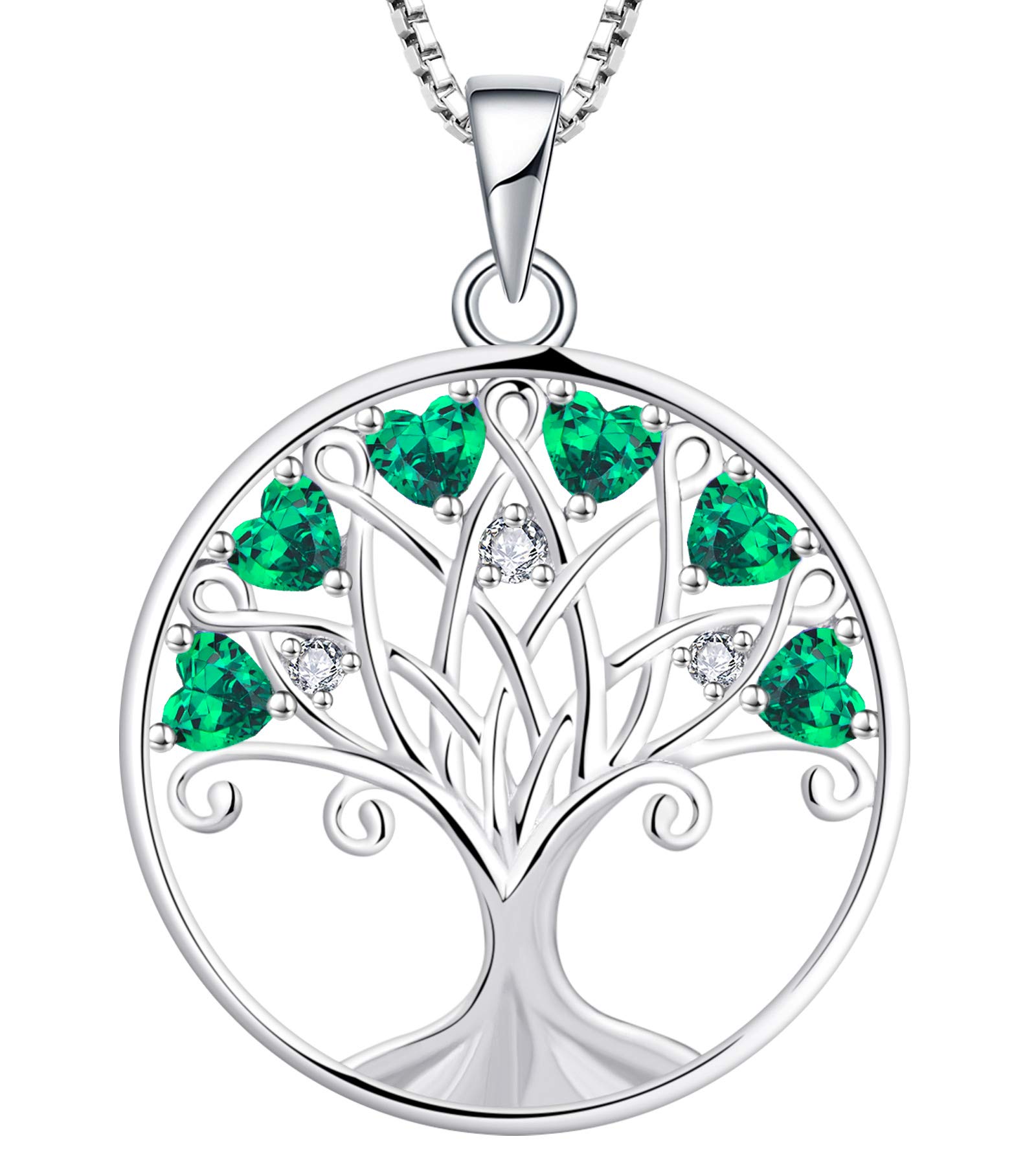 YLTree Necklace 925 Sterling Silver Tree of Life Pendant Gemstone White/Rose Gold Plated Jewelry