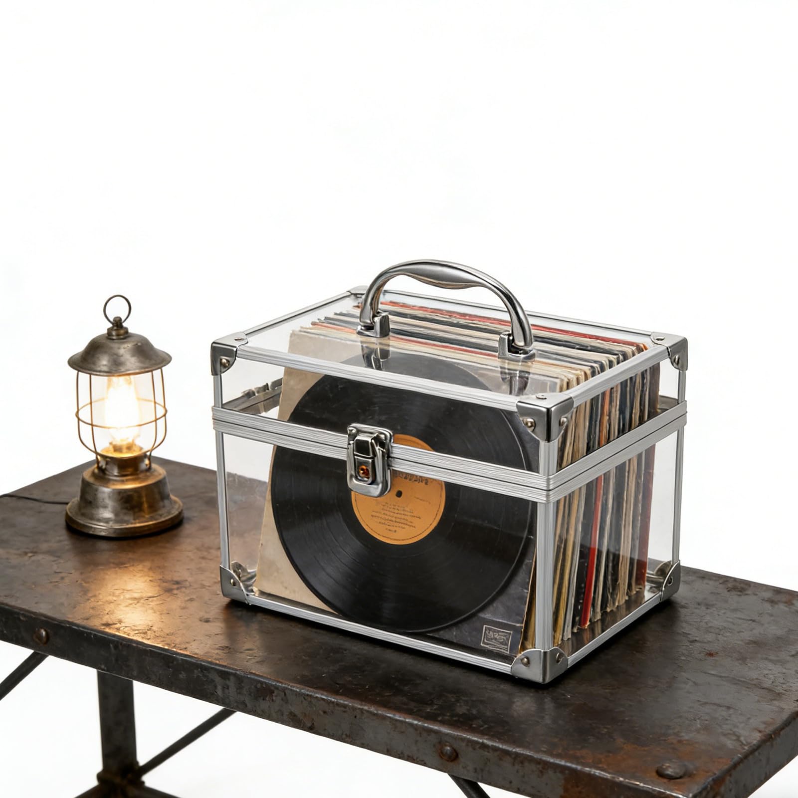 Aufbewahrungsbox 22,5x16,5x15cm Acryl für Schallplatten und Cds mit Griff Leichter Schutz und Modernes Design für Zuhause und Partys
