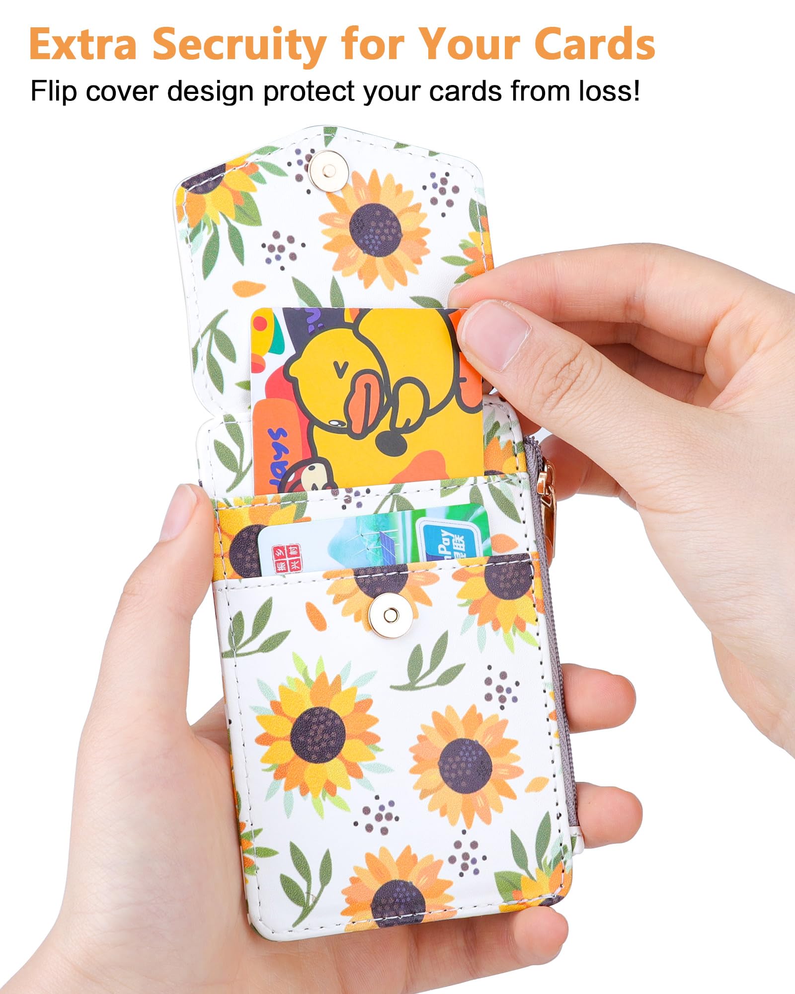 Teskyer Retractable Sunflower Lanyard with Card Holder, Badge Holder with Zipper Pocket, Holds 4 Cards, with Clear Window - Image 3