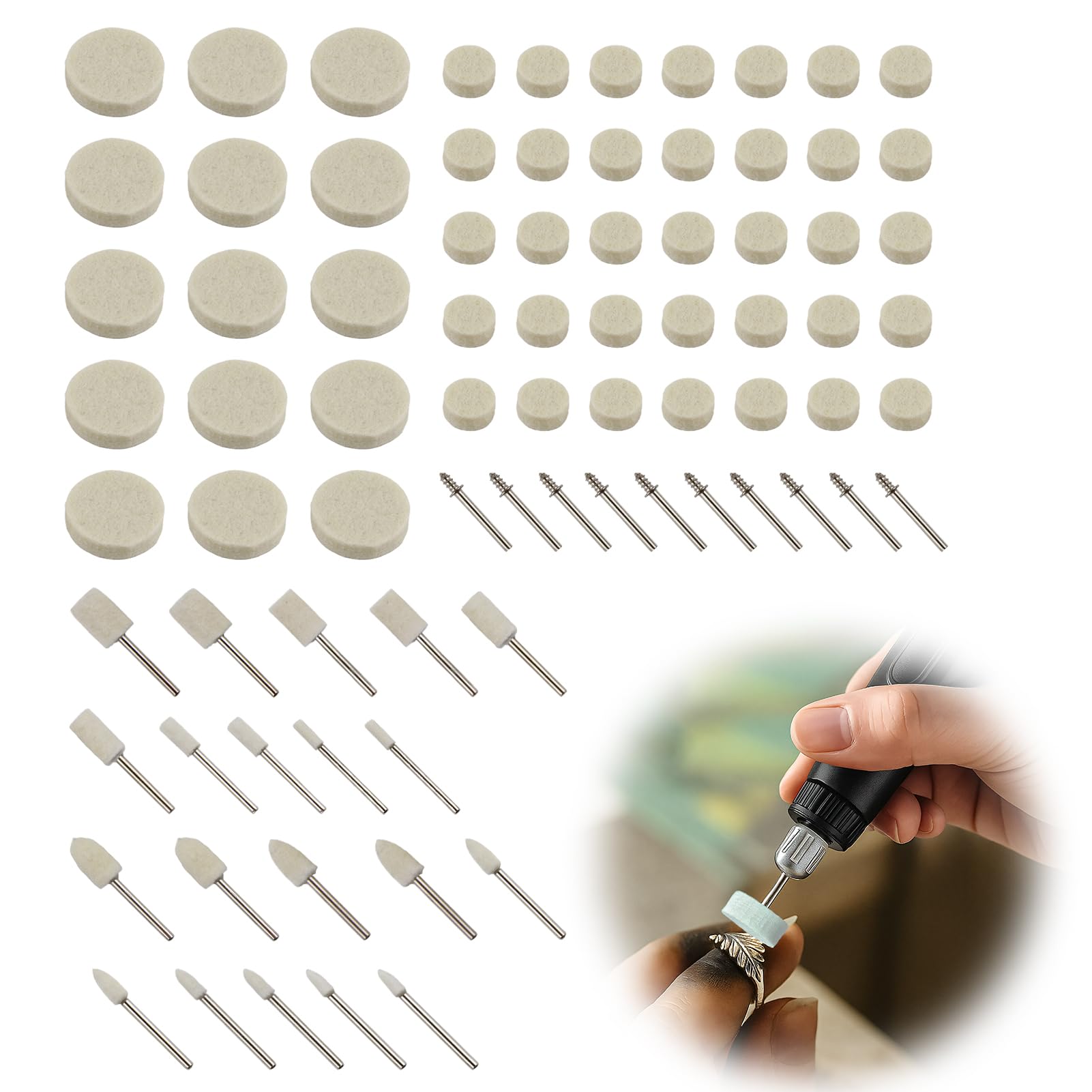 Set di 80 dischi per lucidatura, set di punte per lucidatura in feltro, compatibile con Dremel, disco per lucidatura con fusto da 1/8", accessori per lucidatura, utensili rotanti per metallo/vetro