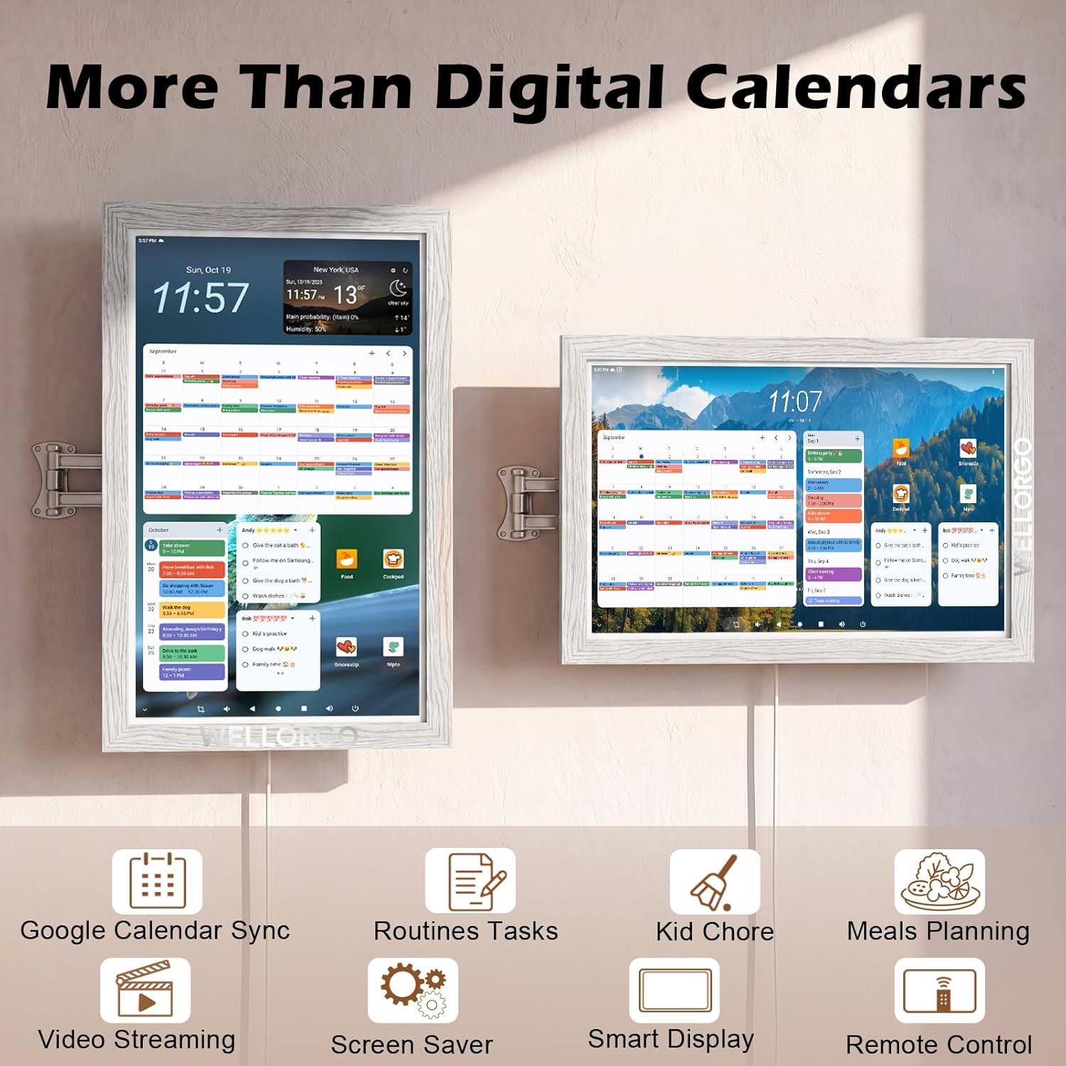 Smart Digital Calendar, 24” Wall Planner Touch Screen with Kids' Chores Chart/Meal Plan/Streaming Services/Photo Display, Electronic Calendar with Google Play & Calendar Sync, Remote Control Supported