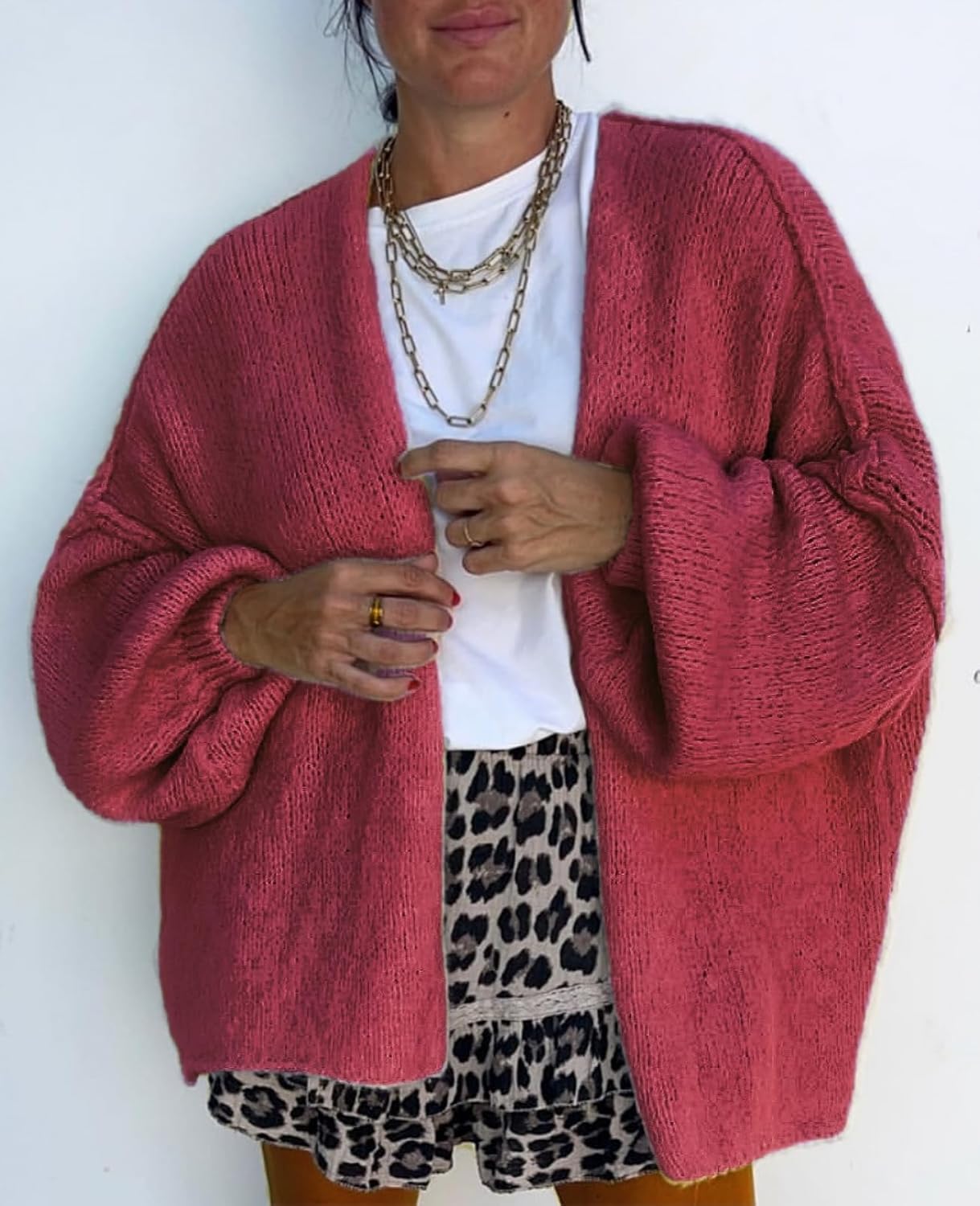 Womens Oversized Chunky Cardigan Lantern Sleeve Open Front Loose Fall Slouchy Sweater Coats - Image 5