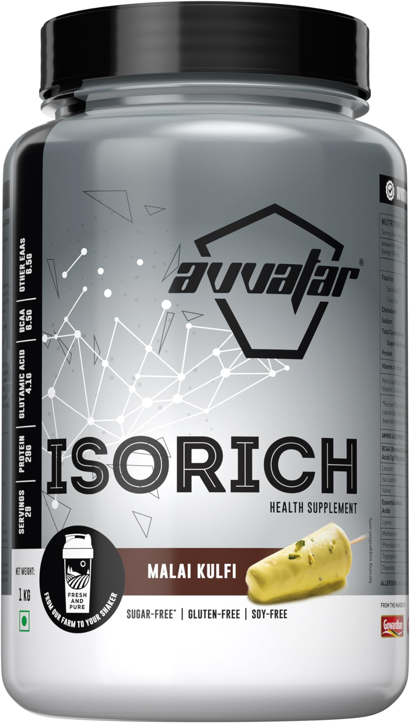 avvatar ISORICH WHEY PROTEIN | 1Kg | Malai Kulfi Flavour | 29g Protein | 29 Servings | Isolate