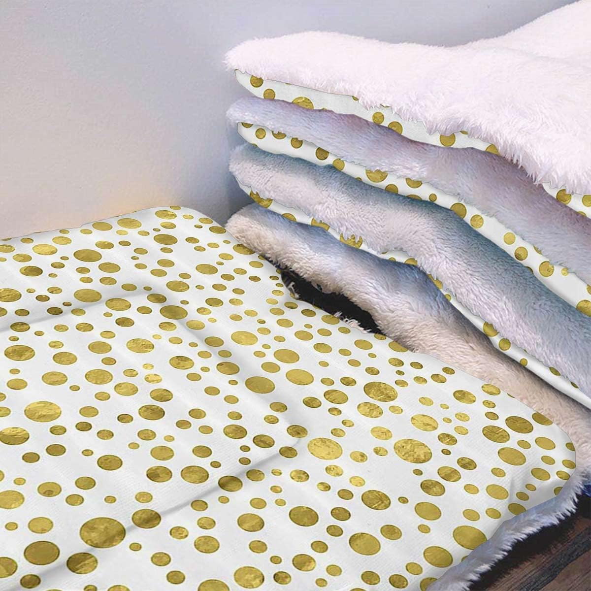 review Gold White Machine Washable Warm Mattress for Dogs and Cats Golden Polka Dots Vintage Style Ultra Soft Warm Plush Puprug Puppy Bed Cushion Polka Dots 22