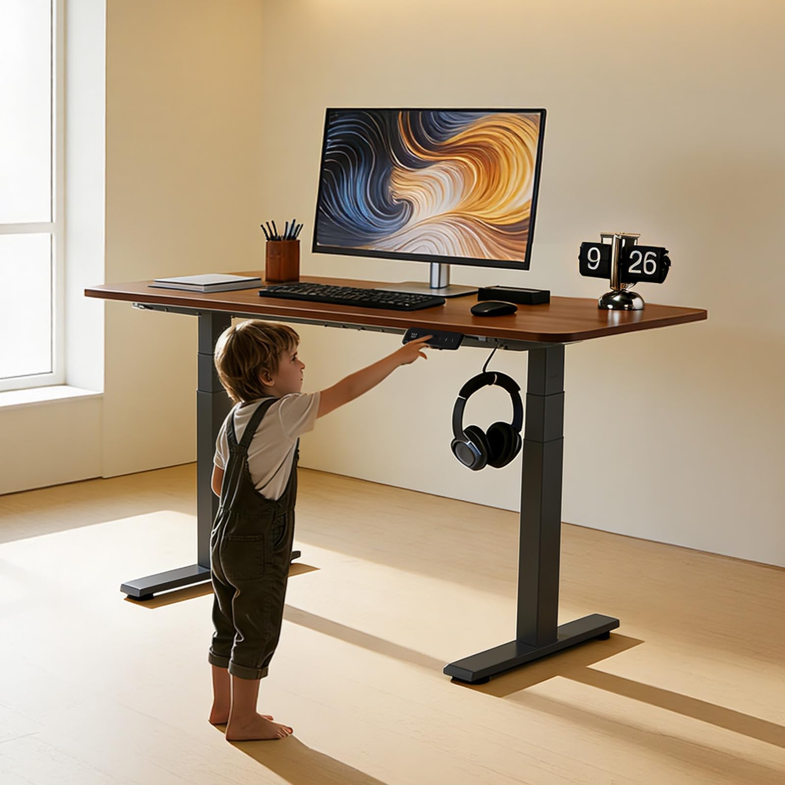 VEVOR Estructura de Mesa Elevable, Doble Motor, Altura Ajustable 60-125 cm Longitud 101-180 cm, Patas de Mesa con Control Inteligente, Marco de Escritorio Elevable Eléctrico para Oficina Hogar, Negro
