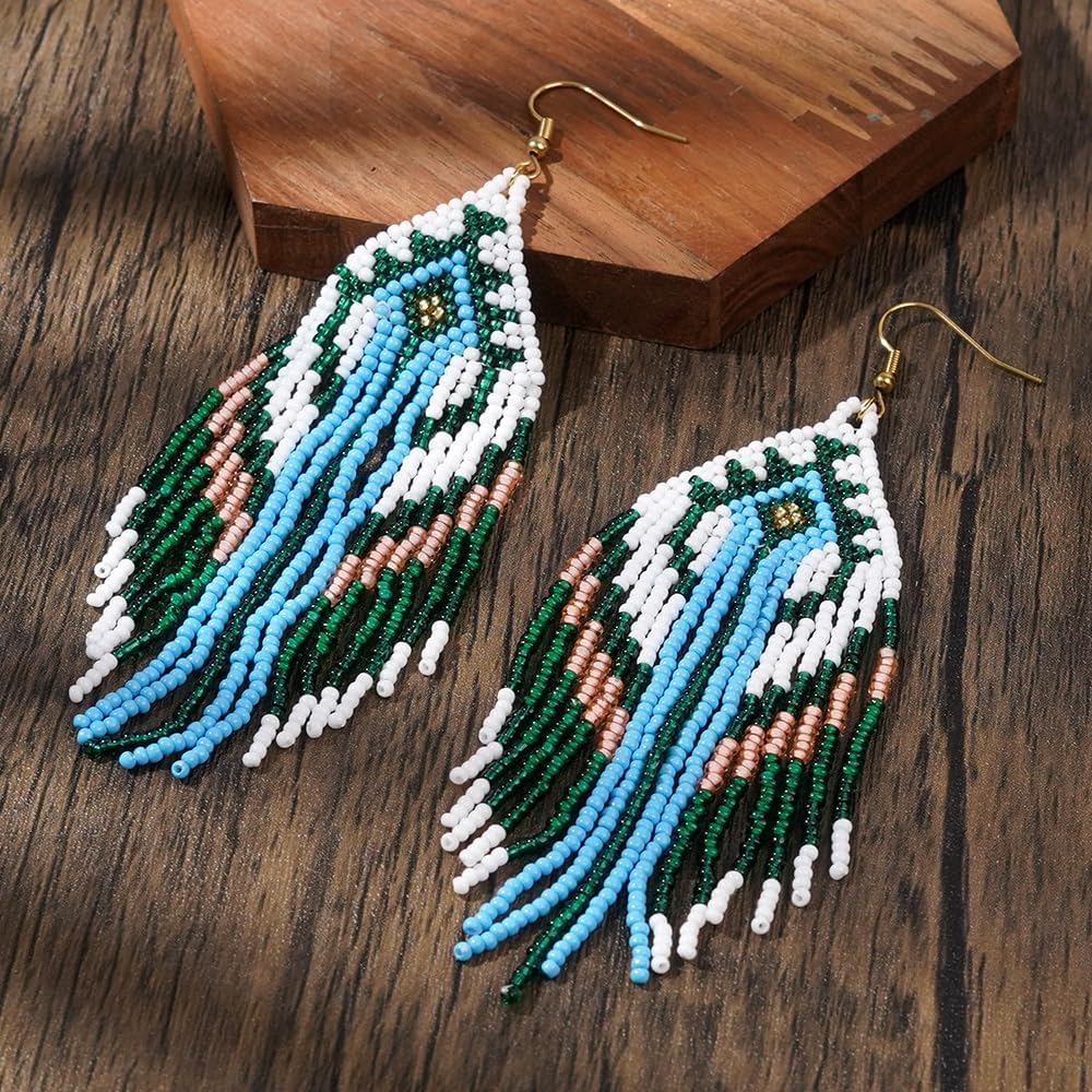 Beaded Tassel Dangling Earrings For Women,Boho Long Festive Jewelry Design Drop Summer jewelry Gifts. - Image 4