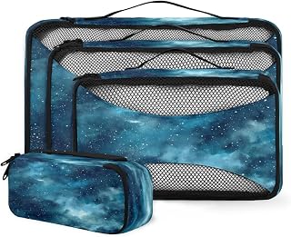 Tiveruda Fantasy Galaxy 4 Set Travel Packing Cubes for Women Men Lightweight Mesh Luggage Packing Organizers Bags for Travel Accessories Essentials Camping