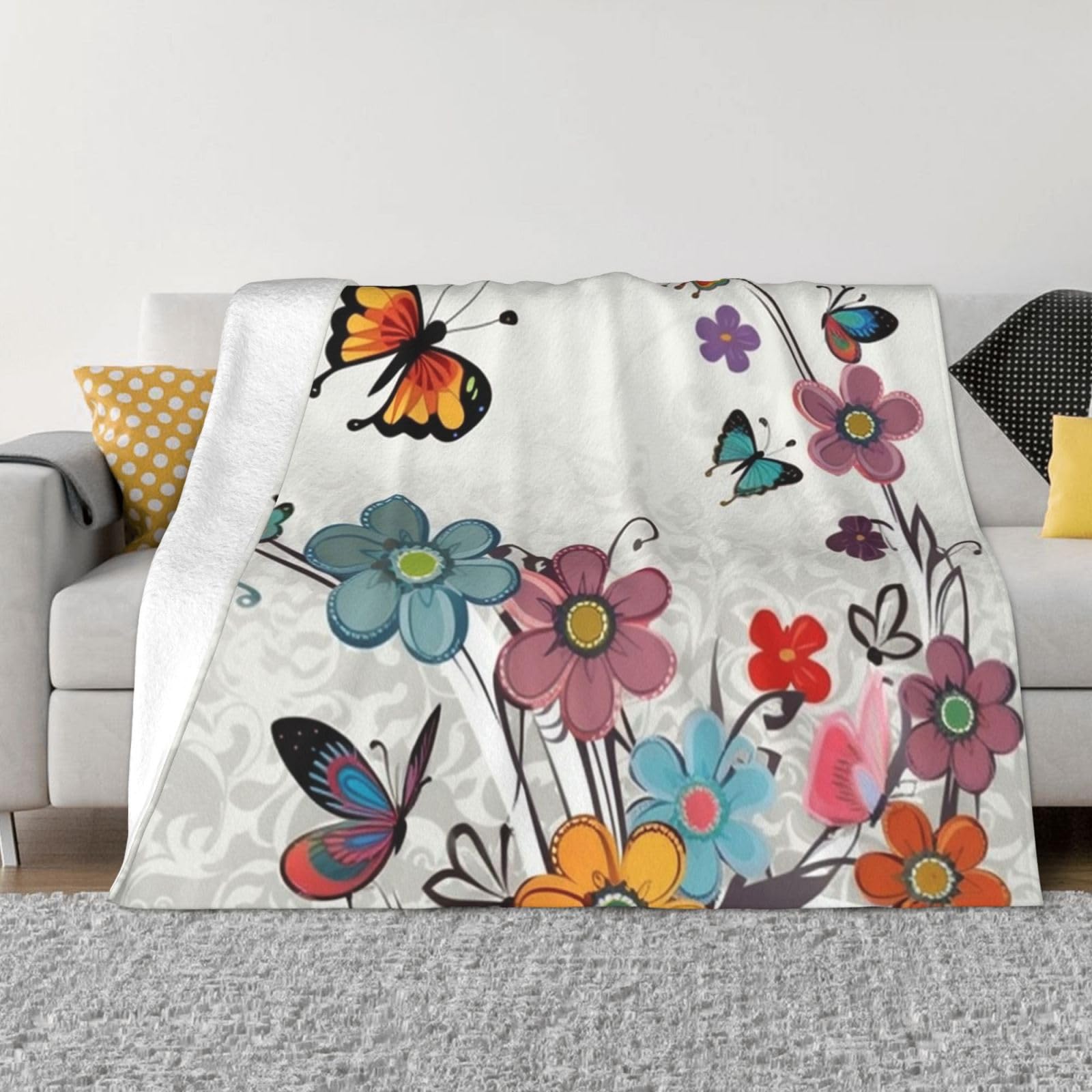 Couverture polaire légère pour camping et voyage design fleuri
