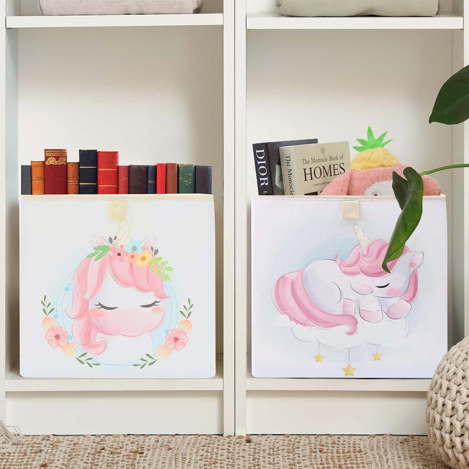 Foldable Animal Kids Toy Storage Bins/Box/Organizers,2 Pcs 11 inches Fabric Cube Collapsible Storage For Toddler（Unicorn