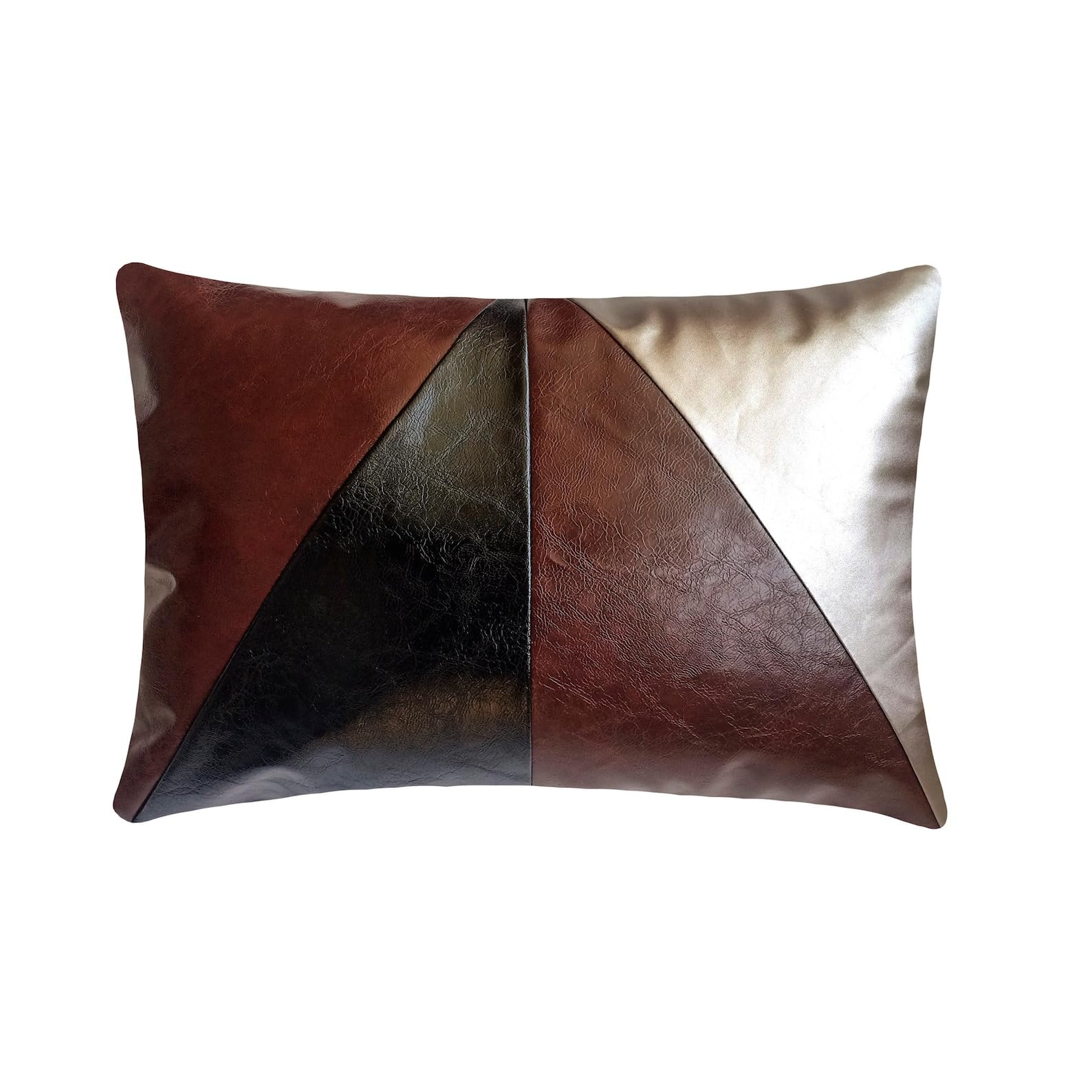 The HomeCentric Decorativo Marrón Funda de cojín Lumbar, 30 x 40 cm Cuero de imitación Cojin, Funda de Cojín con Salón, Negro, marrón y champán, Labor de Retazos Cojin, Moderno - The Plough