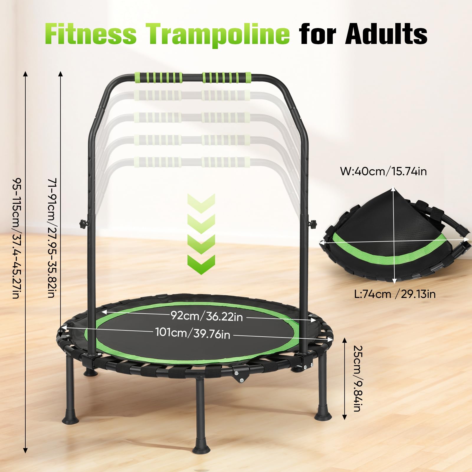 Fitness Indoor trampolino pieghevole senza installazione | Ø 101 cm, mini trampolino | portata 150 kg | stabile e silenzioso per adulti