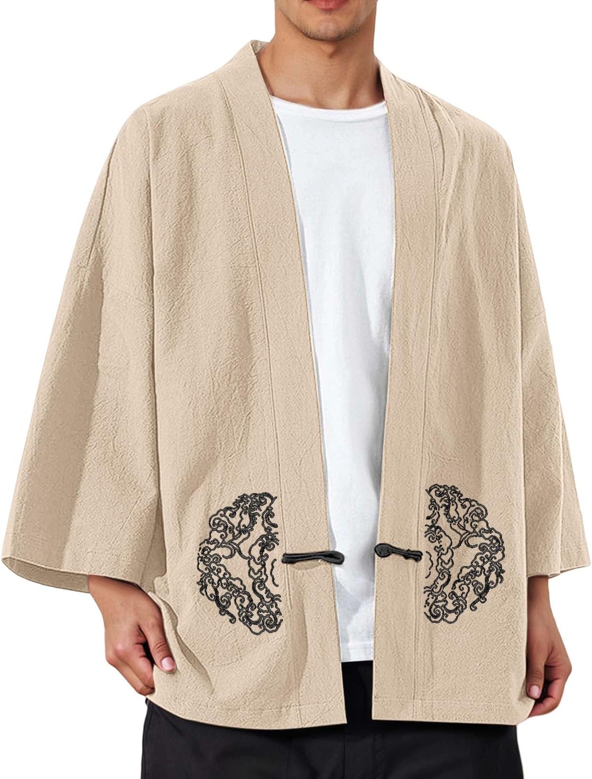 Traditional Cardigan Men's Japanese Kimono Jacket Chinese Clothing Hemfu Casual Coat Samurai Costume Clothing Shirt Tang Suit Open Front Coat Yukata Haori