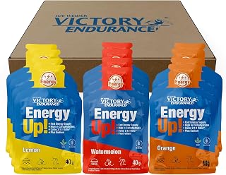 Victory Endurance PACK 12x40g Energy Up Gel sin Cafeína - Mix 3 sabores (Naranja, Sandía, Limón), Energía rápida. Alto en Carbohidratos (ratio 2:1:1).