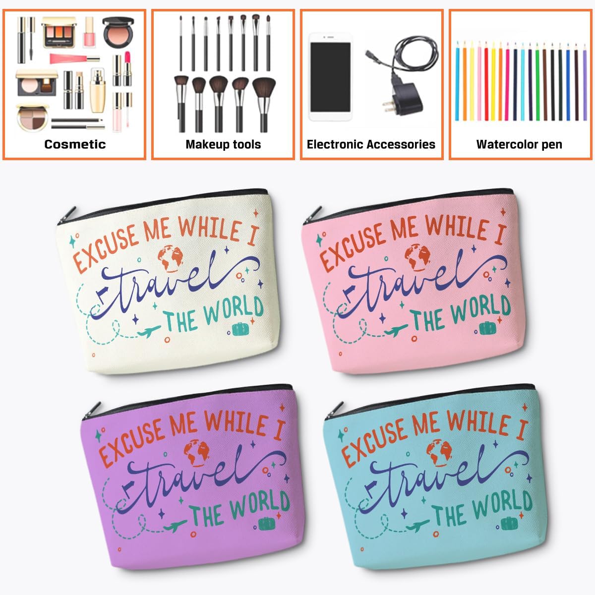 4 pcs Funny Travel Gifts for Women Makeup Bag Travel Essentials Cosmetic Bag Traveling Toiletry Bags Flight Vacation Gifts for Niece Mom Travelers Girls Trip Weekend Birthday Mothers Day Friendship - Image 6