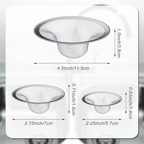 Miniatura 2 de 12 coladores de acero inoxidable para fregadero de 4.52.752.25 pulgadas para drenaje de fregadero, cocina, baño, bañera, pantalla de drenaje
