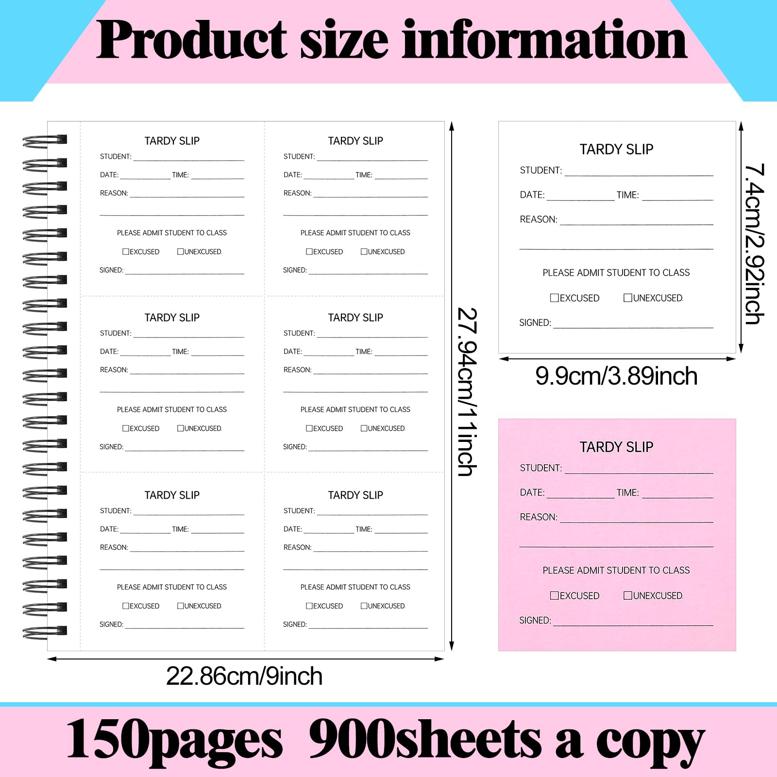 Dunzoom Tardy - Paquete de 4 cuadernos con duplicados autocopiativos de 3600 piezas de 3.5 x 4.3 pulgadas, libros de registro por libro para grabación escolar, estudiantes, llegadas tardías, fácil de