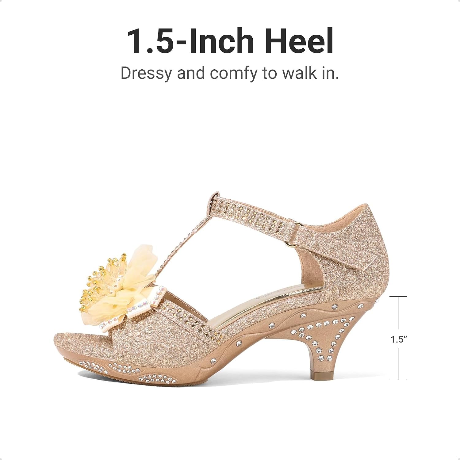 DREAM PAIRS Girls Sandals Low Heel Dress Pump Ankle T Strap Flower Shoes Toddler/Little Kid/Big Kid