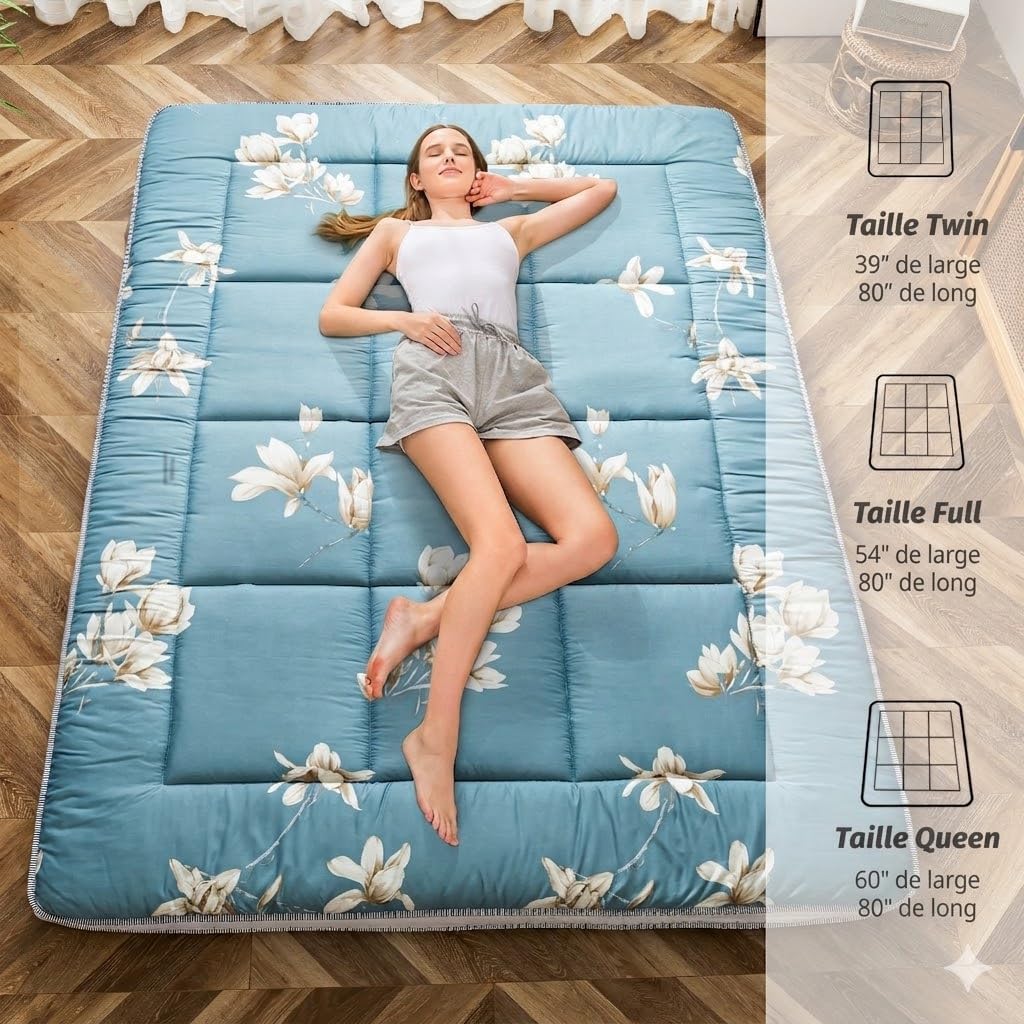MAXYOYO Matelas futon - Matelas de Sol Japonais rembourré - Lit Pliant matelassé en Coton - Matelas Respirant - Tatami - Chaise Longue pour invités (Magnolia, 90 x 190 cm)