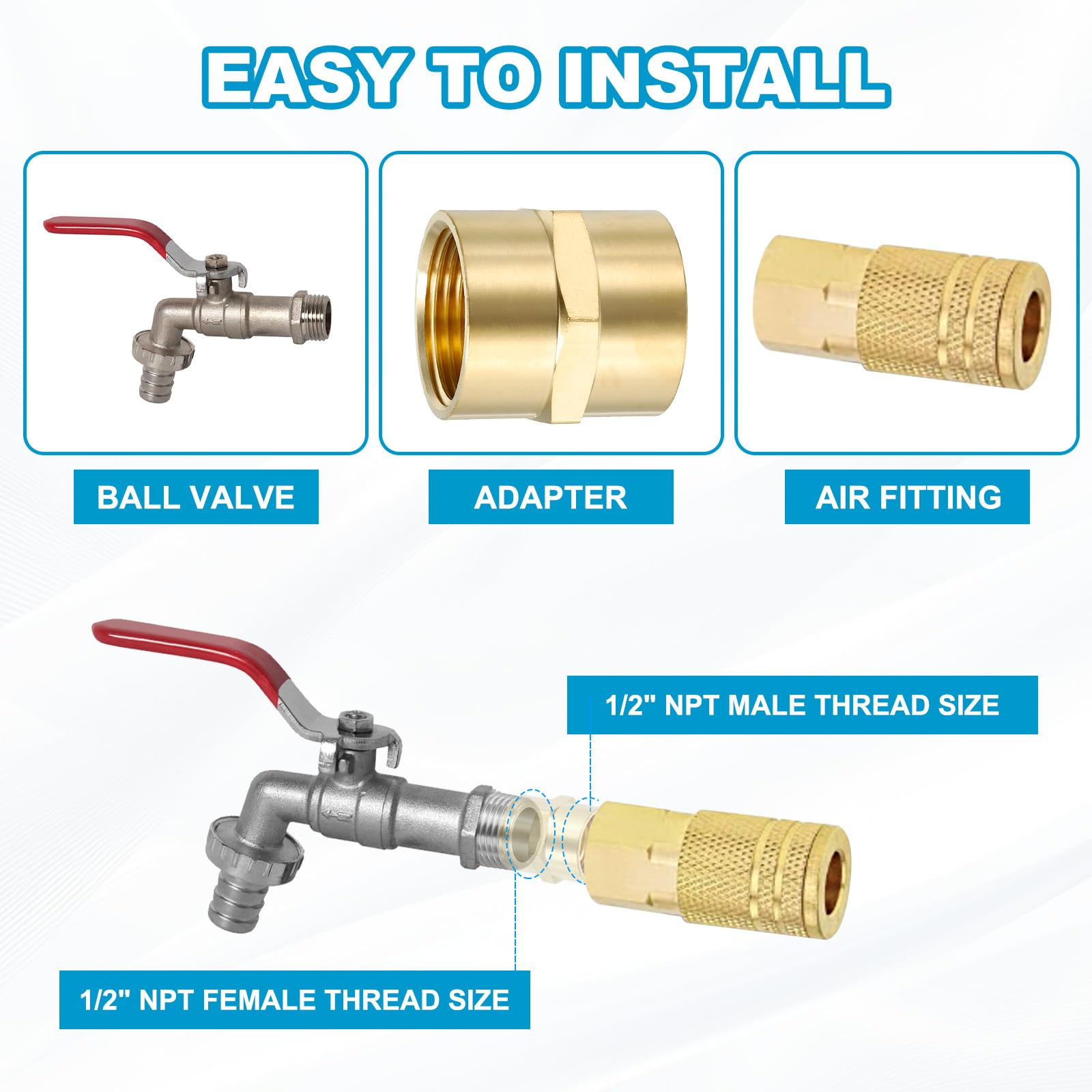 PATIKIL 3/4" x 3/4" Raccord Coupleur laiton NPT, 6 Pack Raccord de tuyau à tête hexagonale femelle pour tuyaux de plomberie domestique Bases de pomme de douche, Couplage, Or