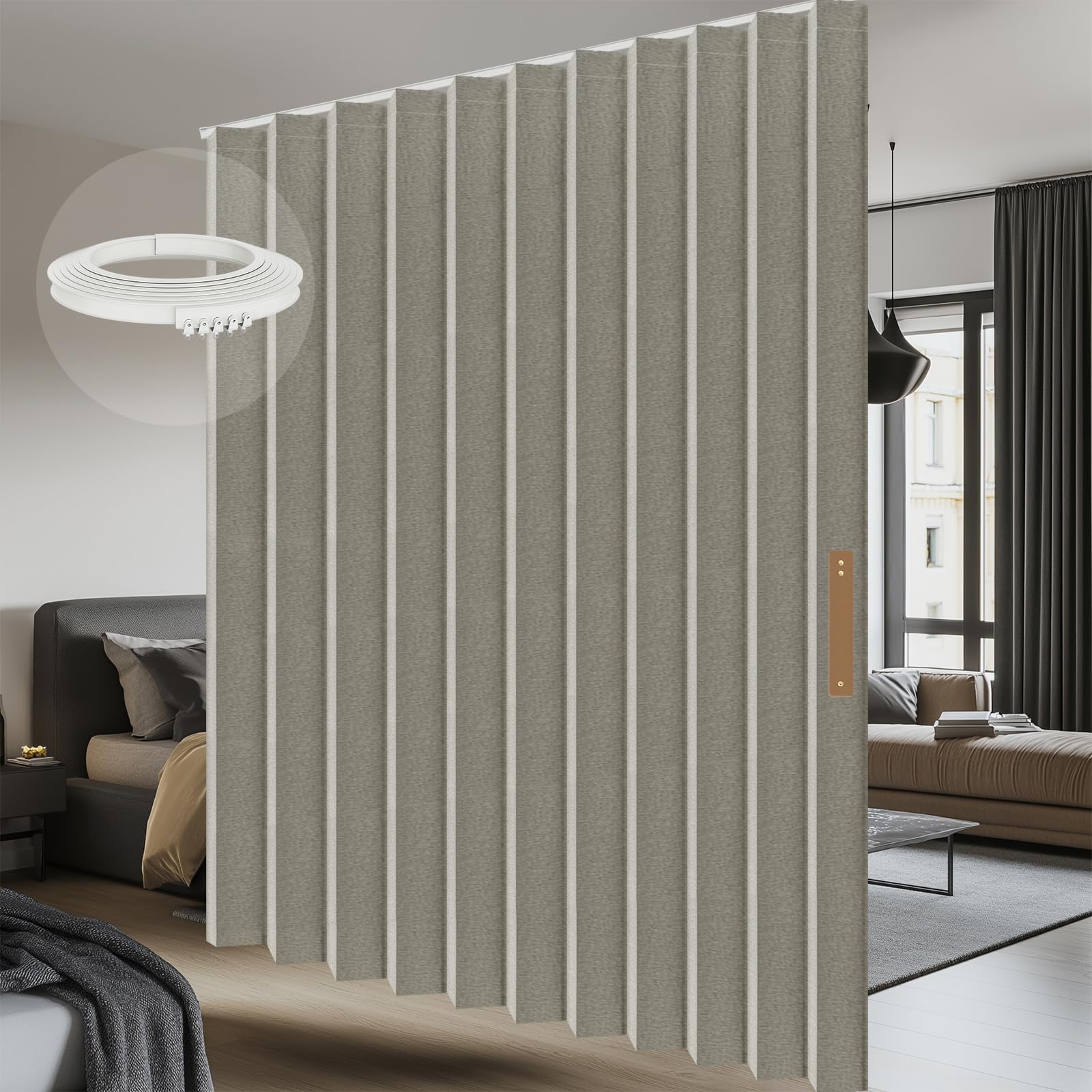 Photo 1 of AJAZZ 100% Blackout Room Divider Curtains - with Flexible Ceiling Curtain Track, Noise Reduce Barrier for Portable Curtain for Sliding Glass Door/Space Room Divider (Grey, W180 x L96, 1 Pack)