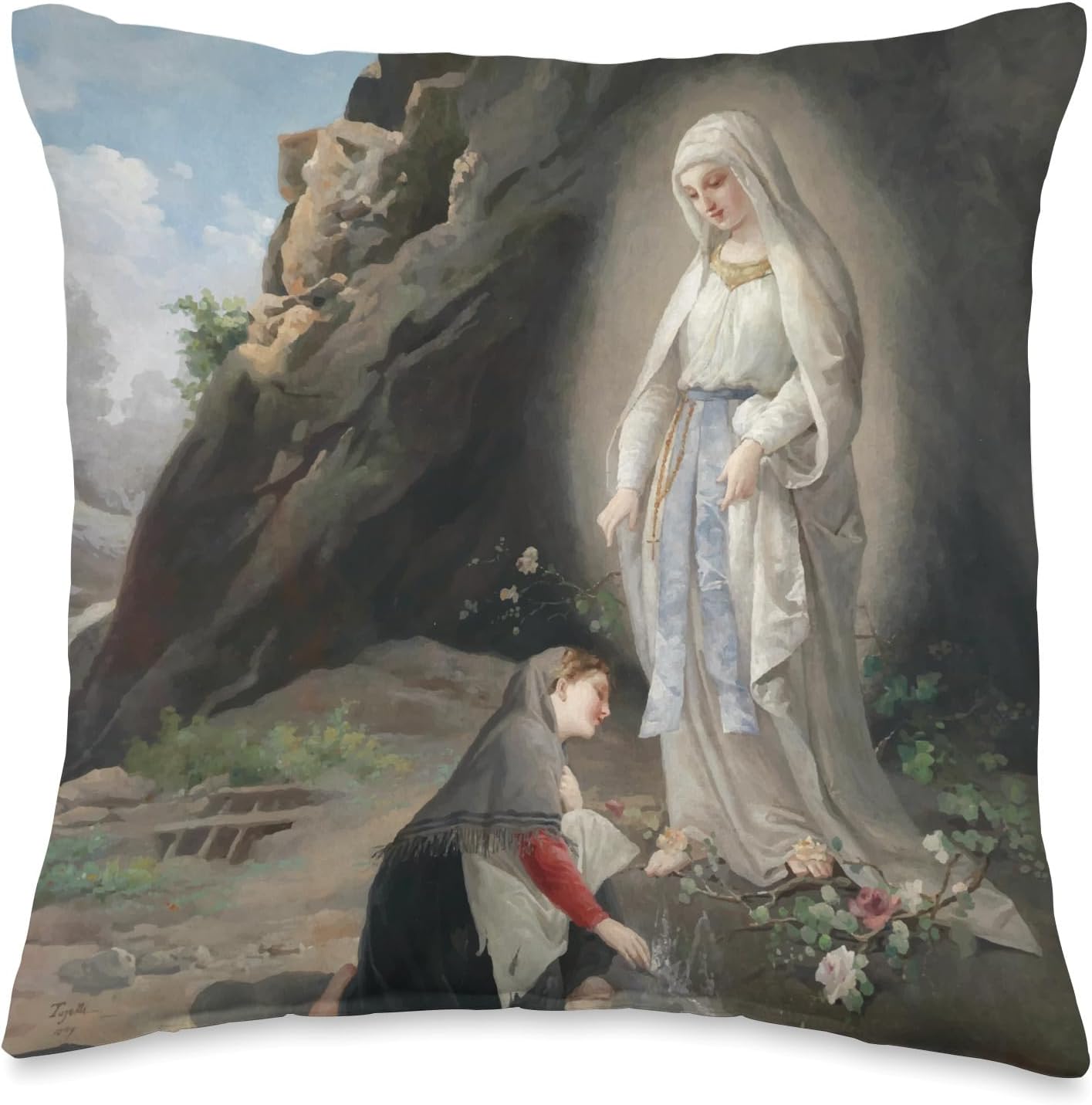 Our Lady of Lourdes St Bernadette Immaculate Mary Catholic Throw Pillow