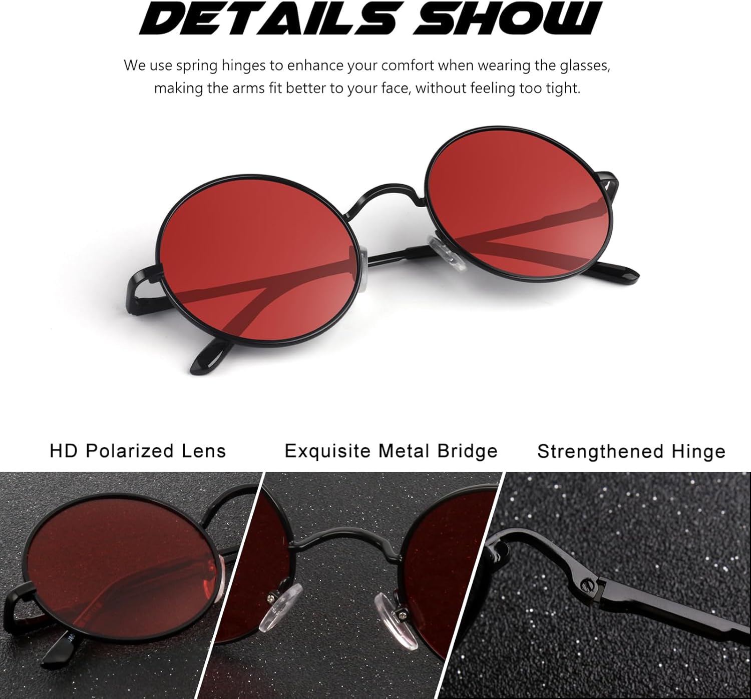 CGID Retro Round Polarized Sunglasses Mens Womens Circle Metal Hippie Shades UV400 Protection E01 - Image 6