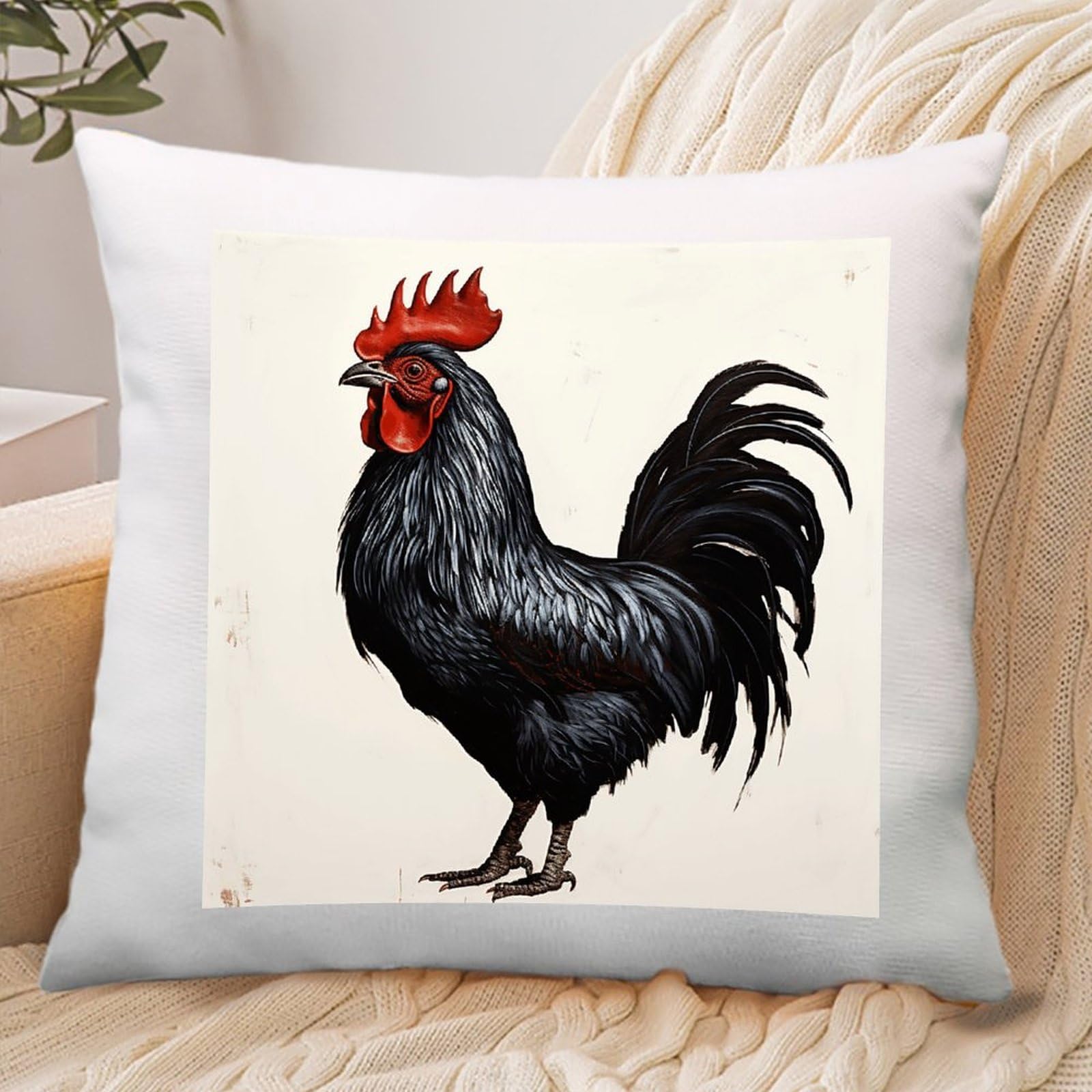 VstaDank Black Rooster Throw Pillow Covers Square Cushion Cases with Zipper Soft Cotton and Linen Pillowcase Luxury Cozy Pillows Shams Lumbar Pillow Shells for All Seasons