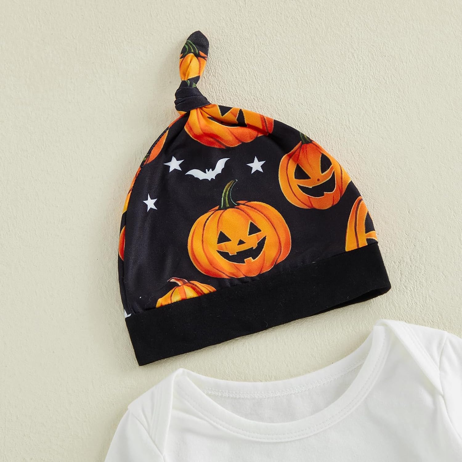 Newborn Baby Boy First Halloween Outfit Pumpkin Print Long Sleeve Romper and Pants Hat 3Pcs Clothes Fall