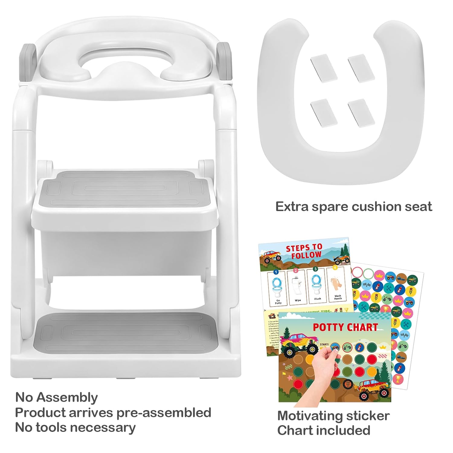 Potty Training Seat, Pre Assembled Potty Seat with Ladder, Toilet Training Seat for Toddlers with Step Stool Splash Guard, 2-in-1 Boys Girls Potty Training Toilet (Grey) - Image 7