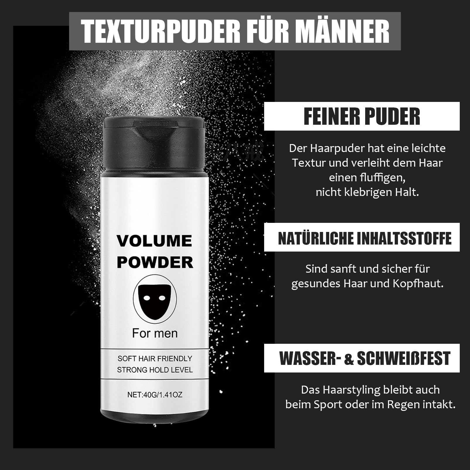 Puder teksturowy dla mężczyzn, puder do włosów z efektem matowym, mocny puder Hal Texture, bezbarwny puder do stylizacji, do natychmiastowej tekstury i objętości, naturalna formuła, do wszystkich