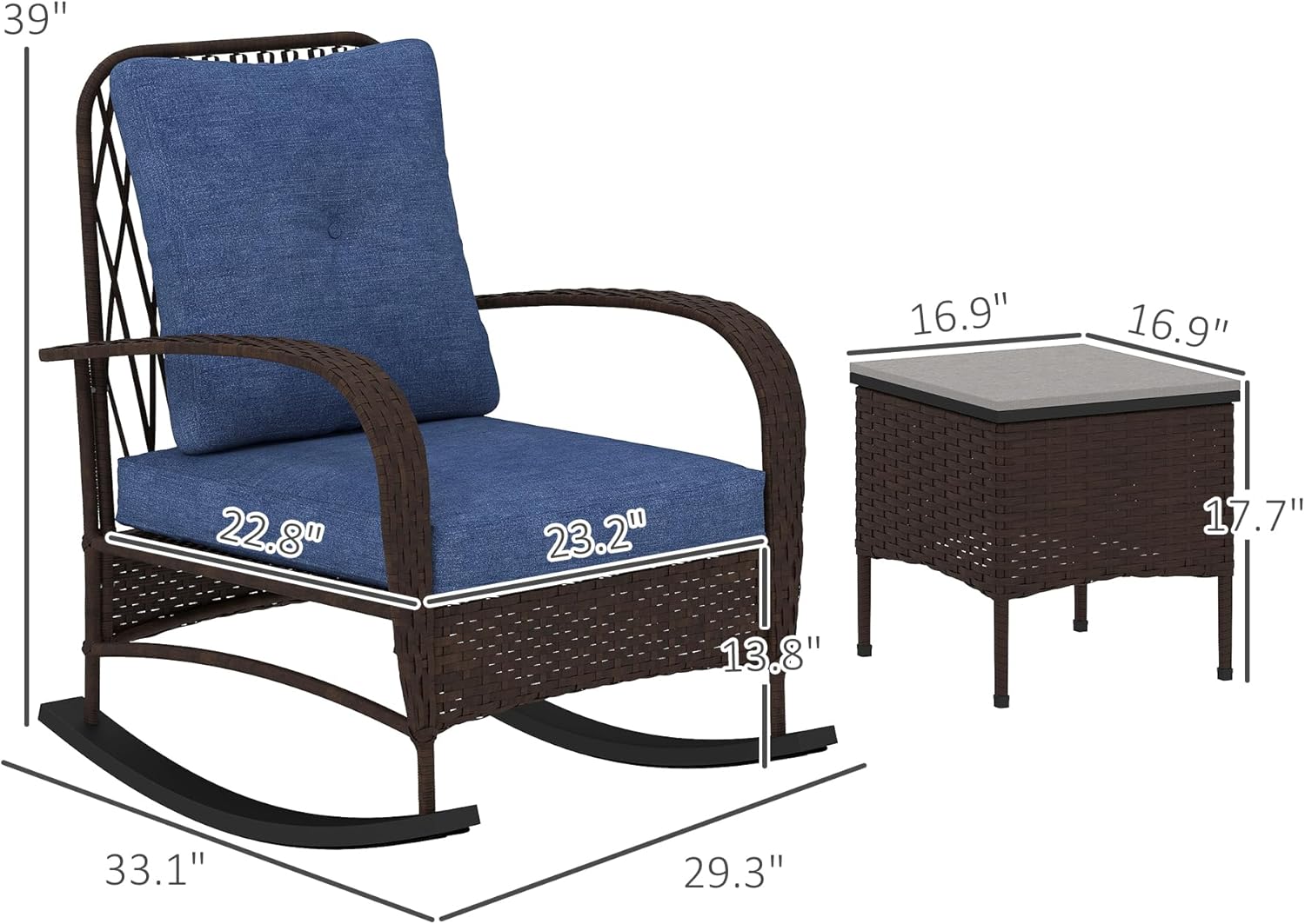 Outdoor Rattan Chair Set with Table and Cushions for Patio Garden Deck Use