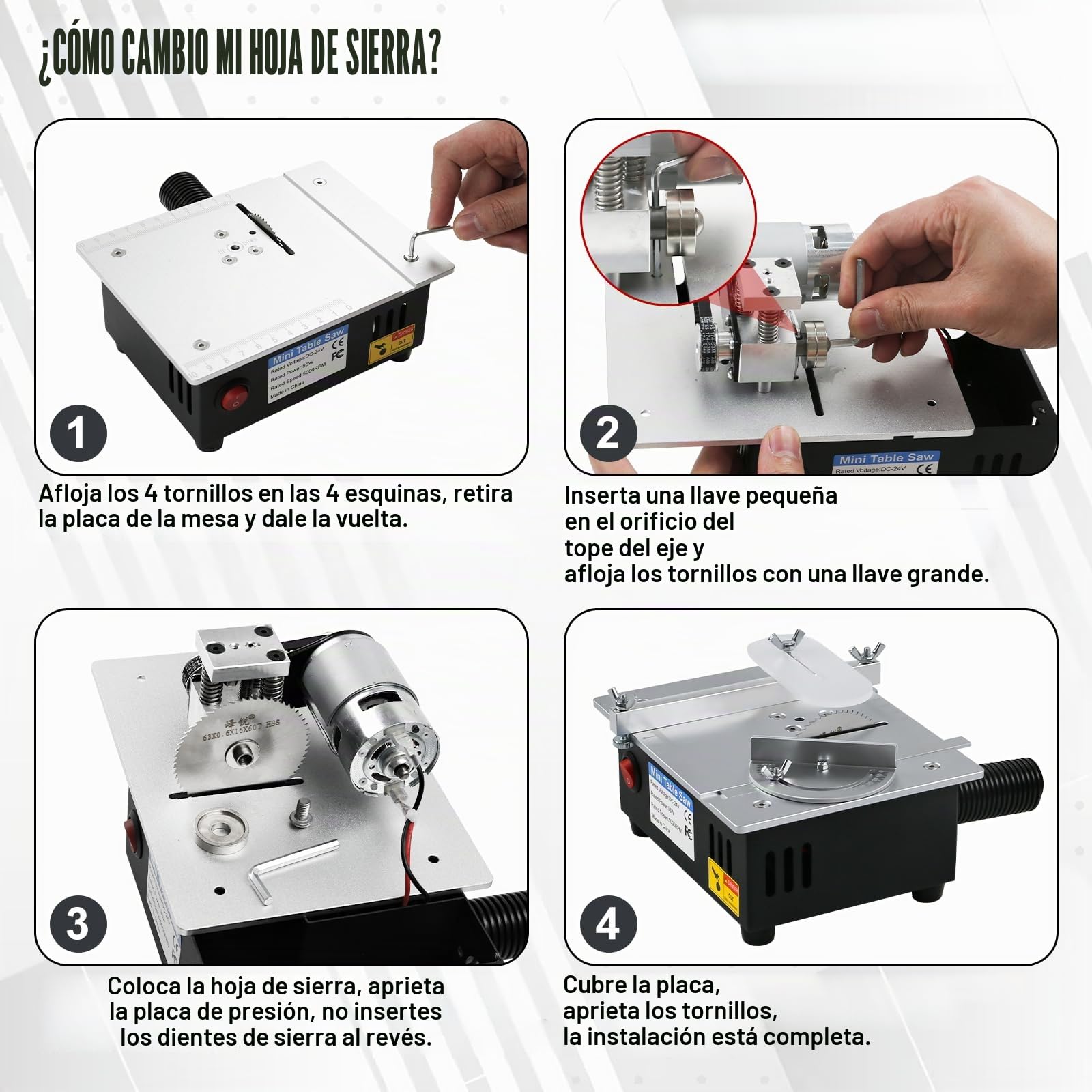 Sierra circular de mesa multifuncional, 96 W, 4 cuchillas, precisión, 7 velocidades, ajustable para bricolaje