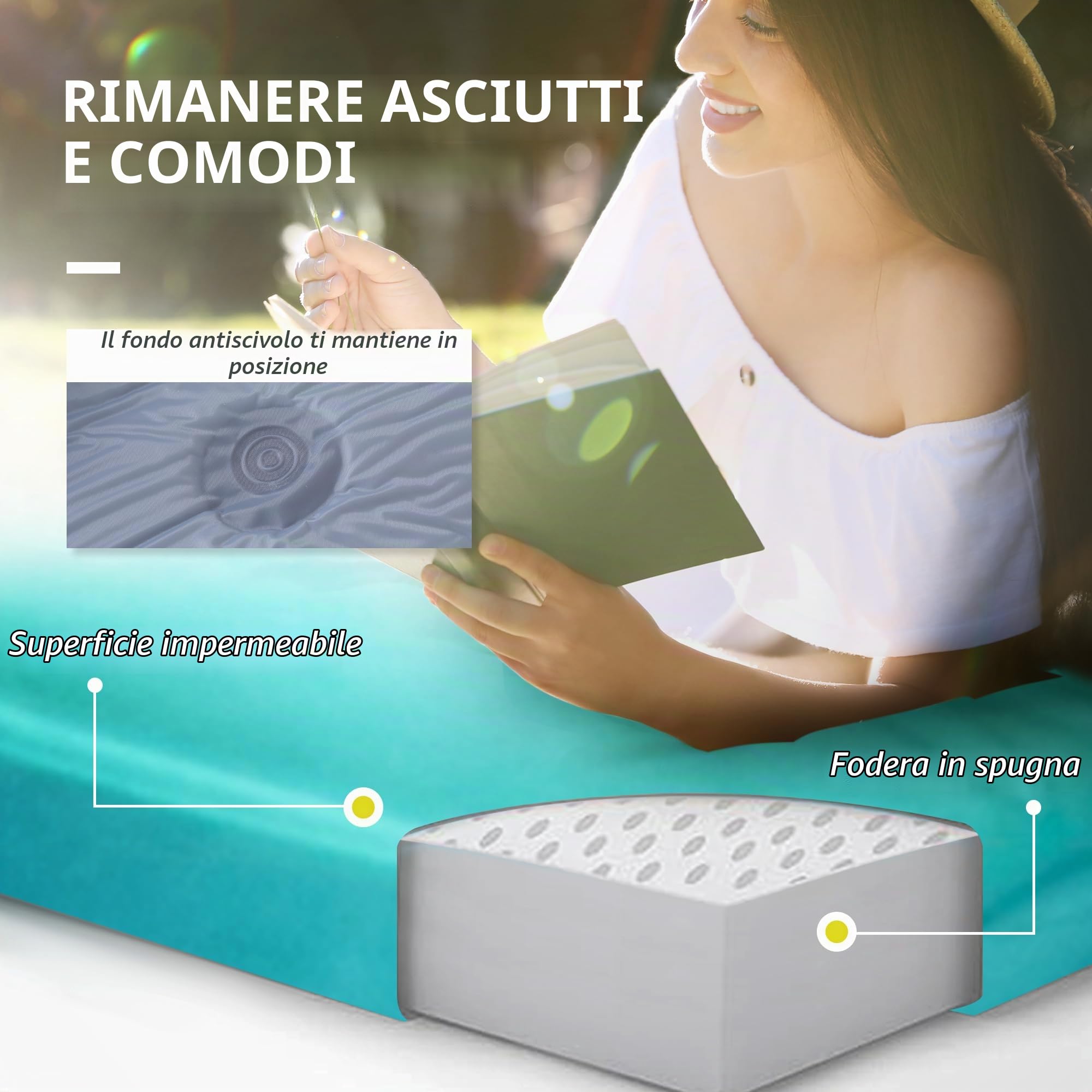 Outsunny Materassino da campeggio per 2 persone con cuscino e borsa per il trasporto - Ultra leggero - Materassino impermeabile per campeggio, viaggi ed escursioni