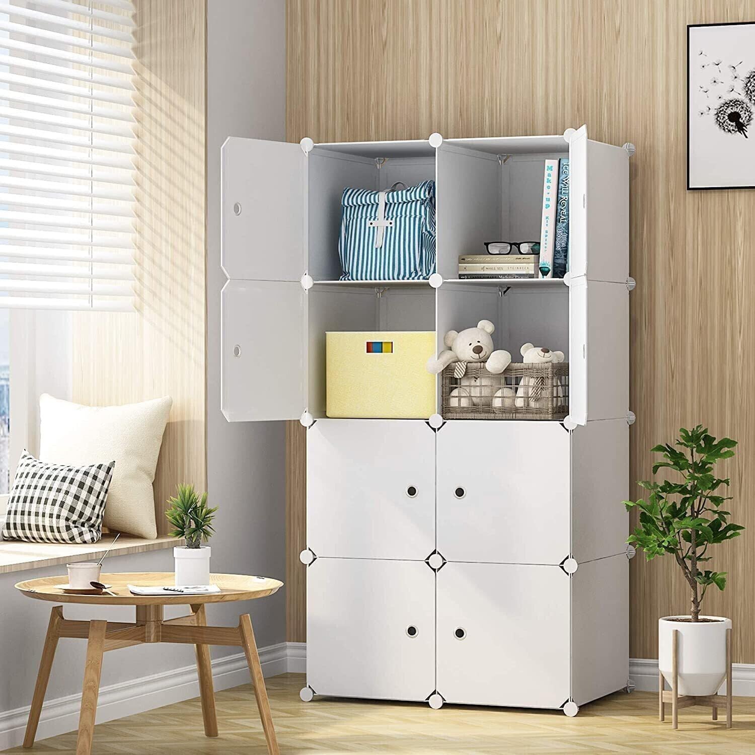 Sunderlook Plastic Wardrobe for Kids Clothes – Professional Collapsible Wardrobe, Easy to Use Foldable Almirah, Plastic Cupboard for Kids for Home (White-J4, 8 Door)