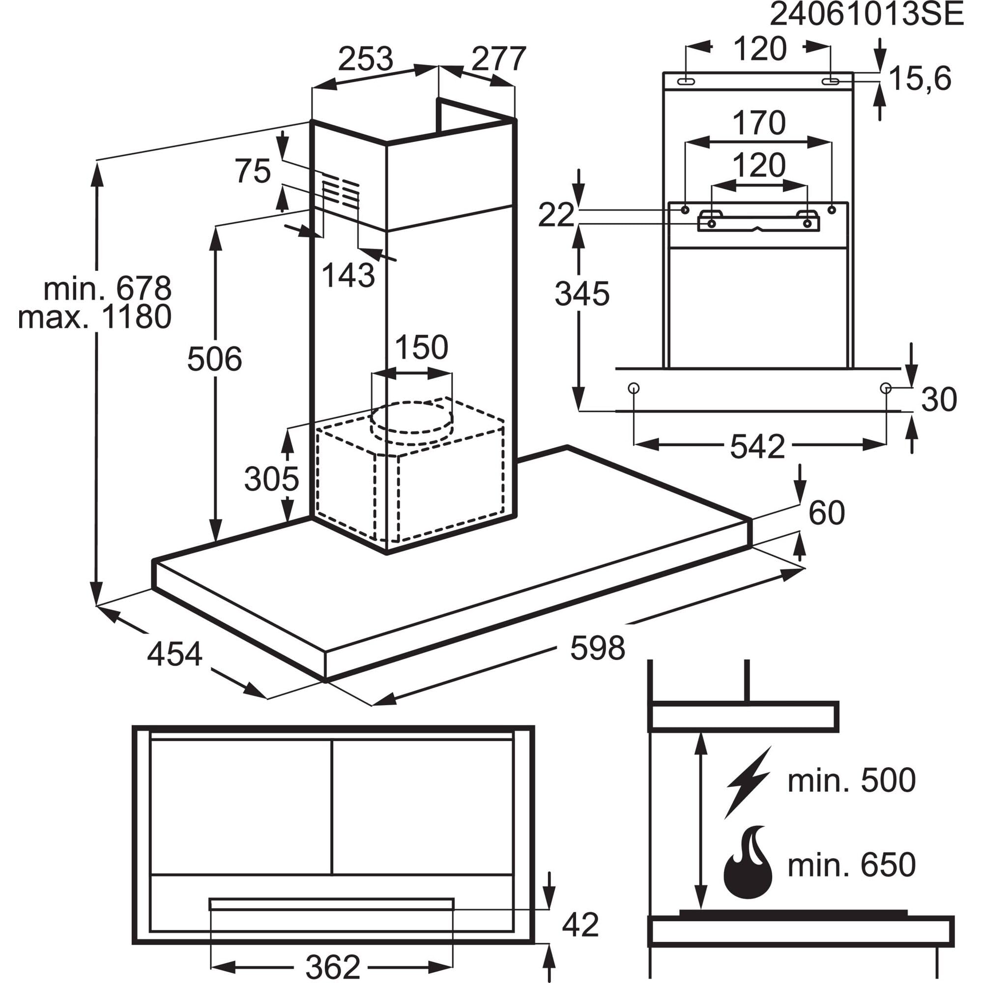 AEG Dunstabzugshaube Serie 6000 mit Lüften-Funktion 60cm – Kaminhaube mit Glas – Ab- und Umluft – max. 730 m³/h im Abluftbetrieb mit max. 74 dB(A) – Touch-Bedienung – Edelstahl – GB67D61HL