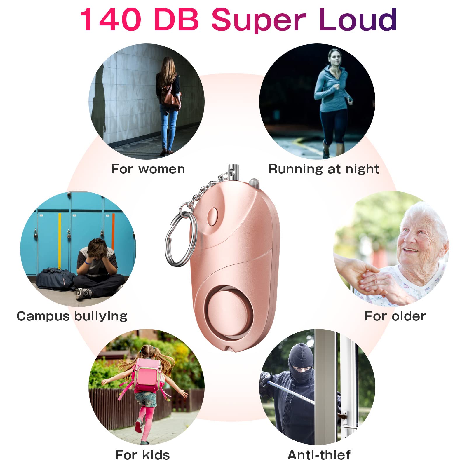 Alarma Personal Qoosea Sonido Seguro Safesound Alarma de Seguridad Personal Llavero Sirena 140 dB con luz LED, Alarma de Seguridad de Autodefensa de Emergencia para Niños/Mujeres/Ancianos/Estudiantes