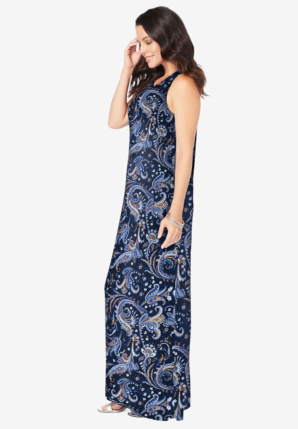 Roaman's Women's Plus Size Ultrasmooth Fabric Print Maxi Dress