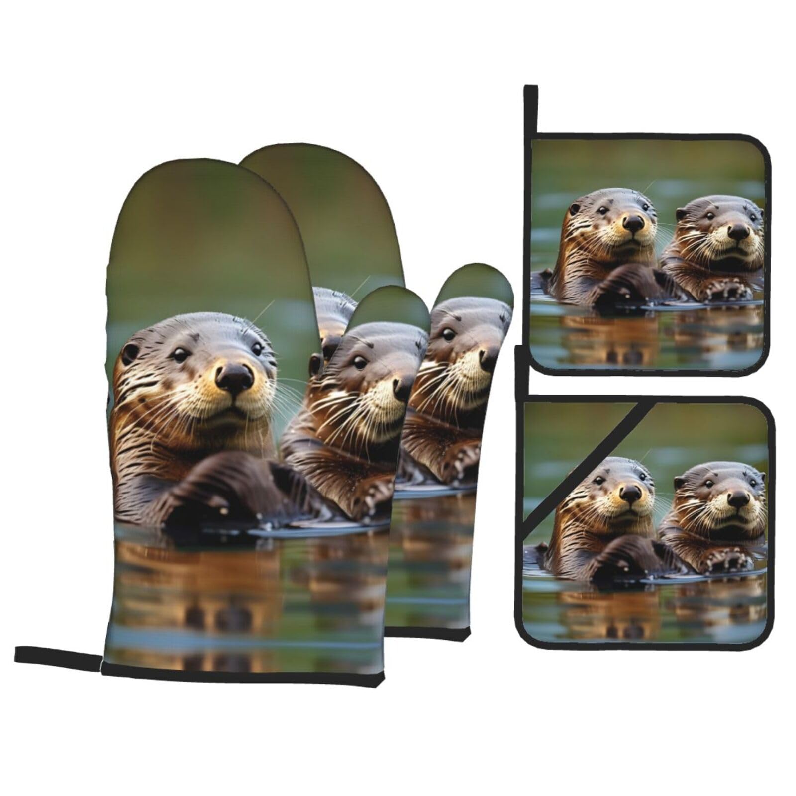 Otters Print Oven Mitts,Pot Holders, Heat Resistant Oven Mitts Gloves,Hot Pads for Kitchen Cooking Grill