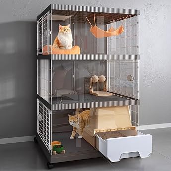 WXXZCE Indoor Cat Cage with Cat Litter Tray Cat Enclosure with Wheels Ventilated and Breathable for 1-2 Cats Grey