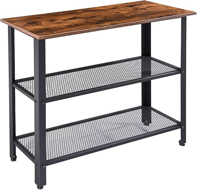 H JINHUI Console Sofa Table, 3-Tier Hallway Table with Storage Shelves, Industrial Wooden Top Vintage Entryway End Table, High Sideboard, Narrow Bar Table for Corridor and Living Room, 100x38x79cm