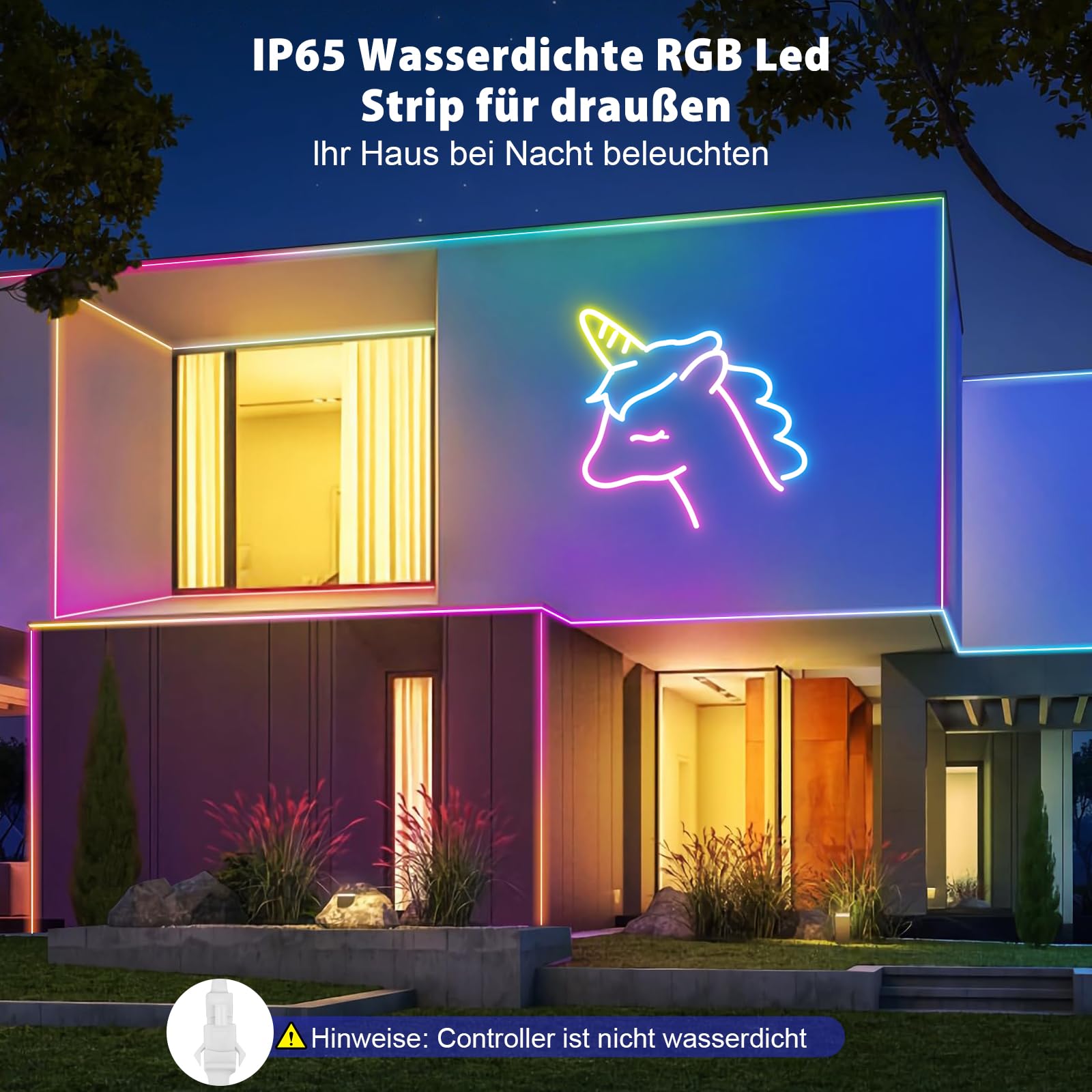 Striscia LED al neon RGBIC, 5 m, effetto arcobaleno, con telecomando app, IP65, impermeabile, flessibile, 24 V, tubo luminoso per musica, fai da te, per stanze, pareti, giochi