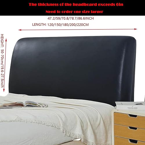 Miniatura 2 de Funda de cuero sintético para cabecero de cama todo incluido, funda universal a prueba de polvo para muebles (café, 78.74 pulgadas)