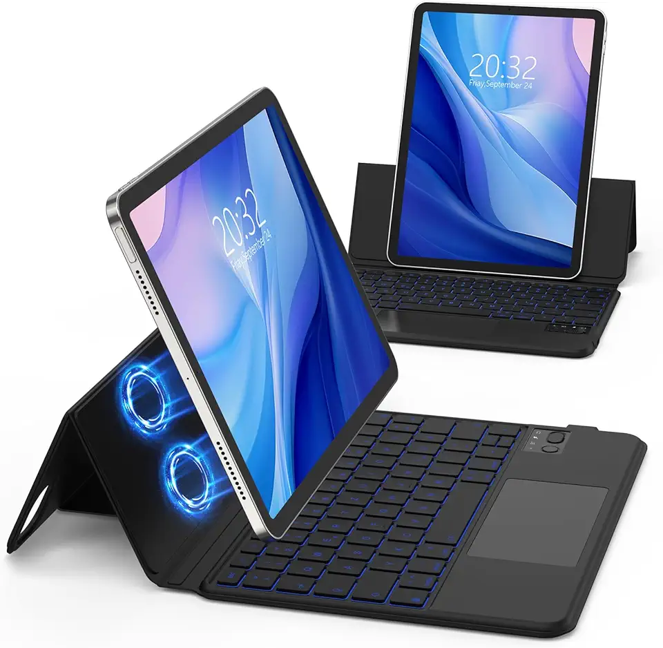 BETTDOW Capa com Teclado e Trackpad para iPad Pro de 11 polegadas (4ª/3ª/2ª/1ª) geração 2022 e Air 6ª (M2, 2024) e iPad Air 5ª/4ª geração de 10,9 polegadas, Ajustável horizontal e verticalmente