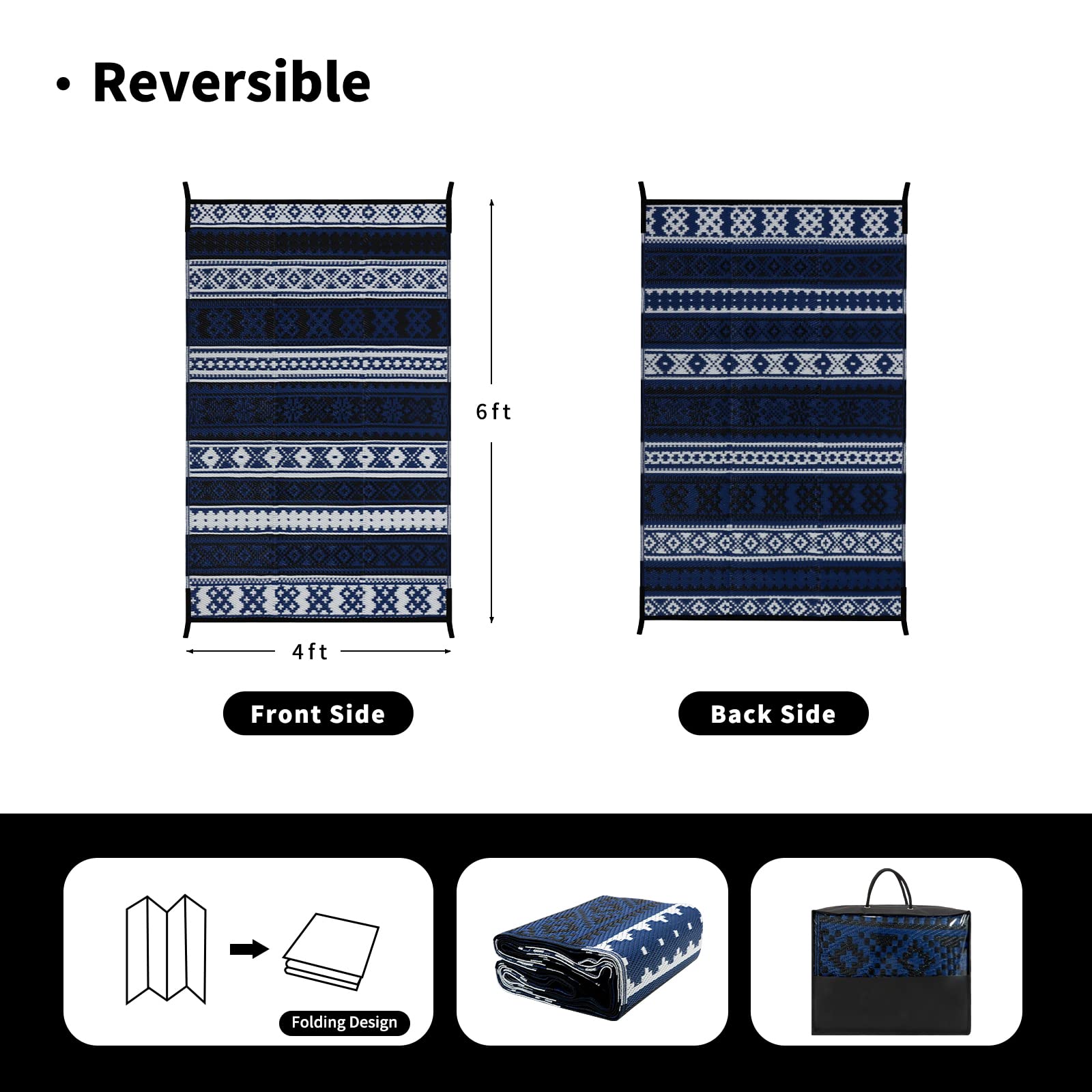 TEWWET Outdoor Plastic Straw Rug 4x6 Ft for Patios Clearance, Waterproof Large Reversible Mats, Outdoor Patio Area Rugs for Camping, RV, Pool, Balcony, Deck(Blue)