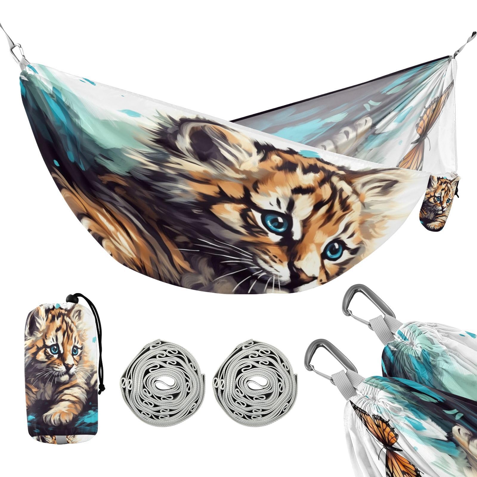 Haskirky Cute Cats Camping Hammock, Single Portable Hammocks with Tree Straps & Attached Carry Bag, 330Lbs Capacity Perfect for Outside Indoor Hiking Beach Backpack Travel