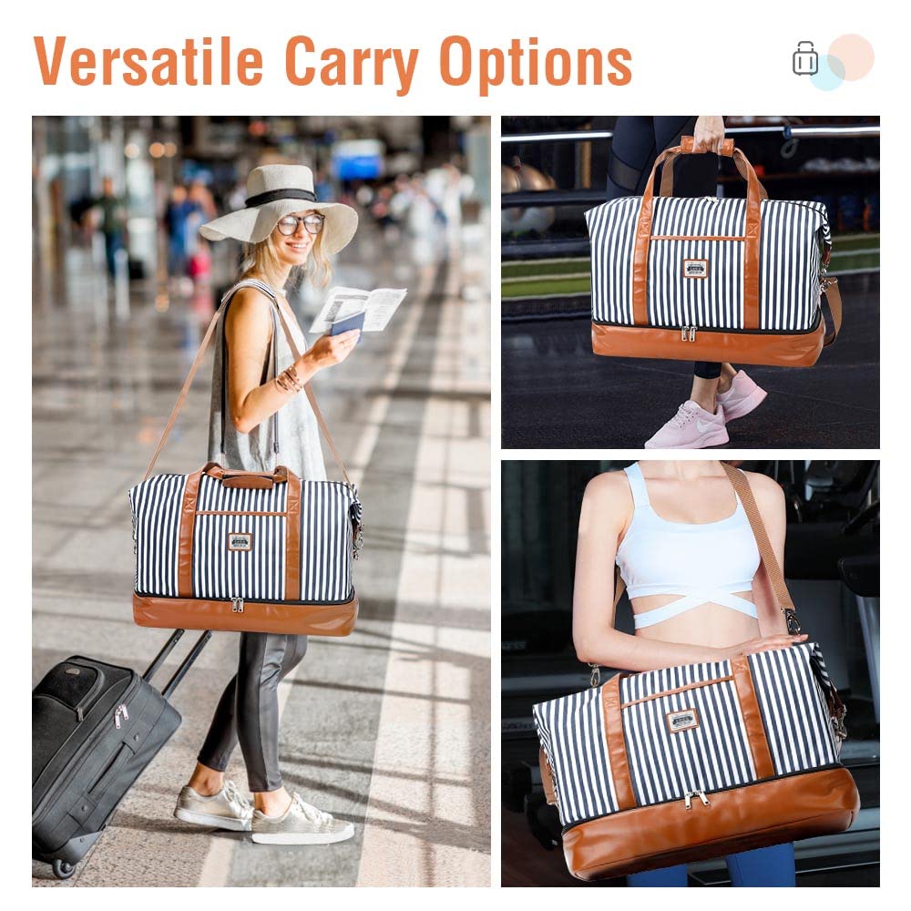 Borsone da Viaggio Donna 50L | Borsa da Viaggio Donna con Scomparto Impermeabile Separato - con 1 Custodia per la Toilette e 2 Custodie per le Scarpe - Striature
